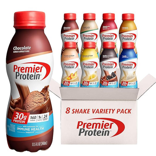 Premier Protein, Protein Shake, 8 Flavor 30g Protein, 1g Sugar, 24 Vitamins 11.5 Fl (8 Pack)