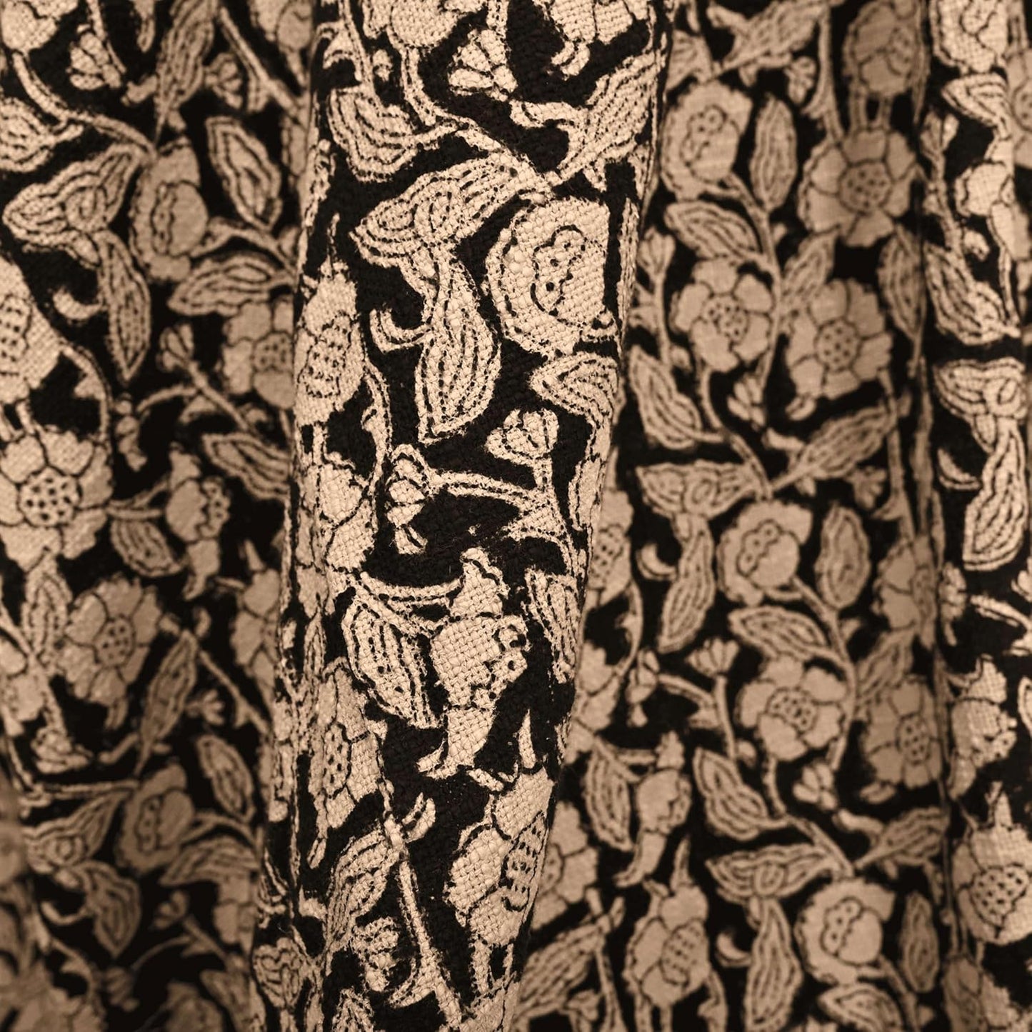 Handmade Cotton Throw Blanket 55x80 Inches | Black & Beige Floral Block Print Decorative Sofa Throw with Tassels | Large Lightweight Cotton Bedspread for Living Room, Couch, or Bedroom