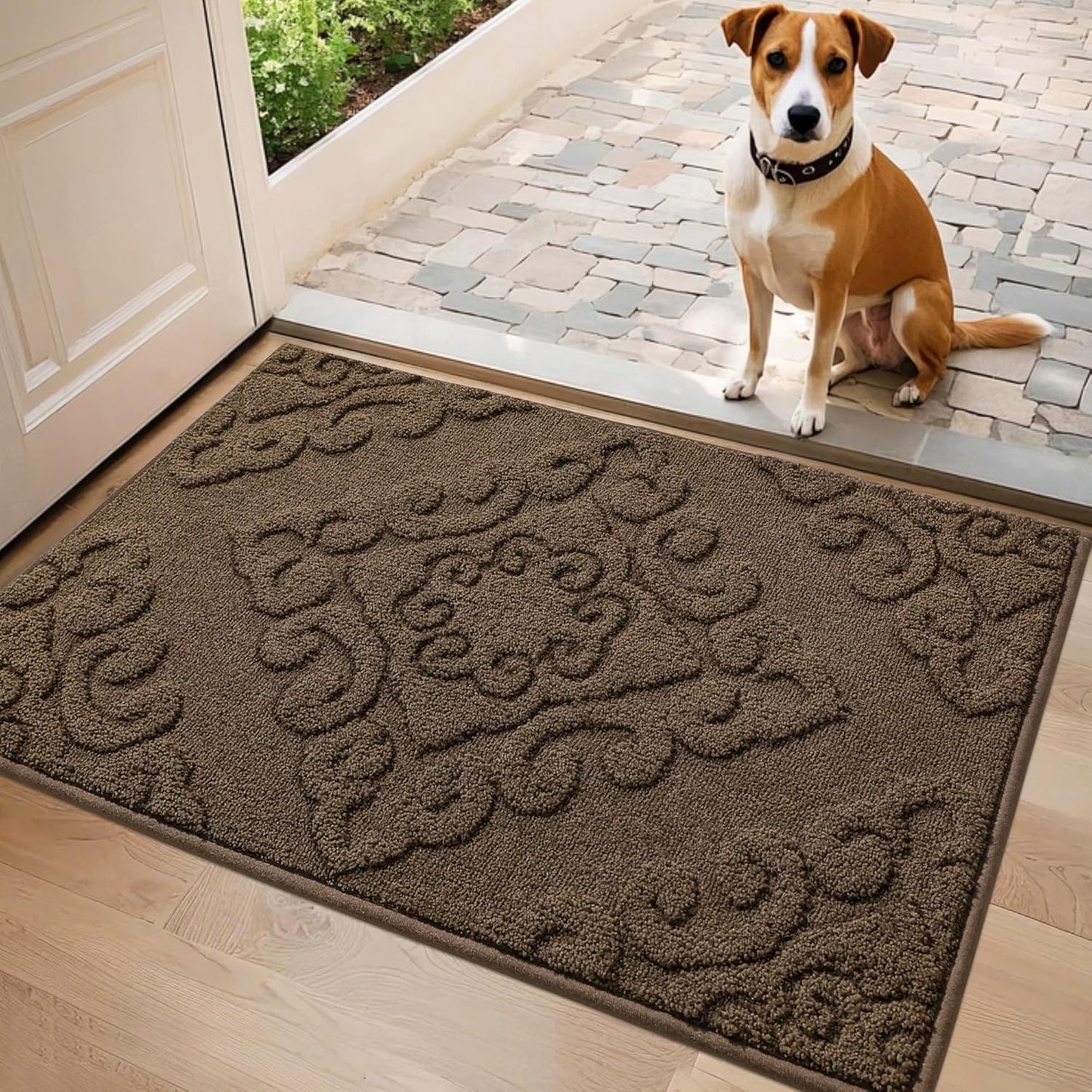 COSY HOMEER-Door-Mat-Non-Slip-Entryway-Rug 20”x32” Absorbent Welcome Mats Washable Dirt Trapper Door Mat Entrance Floor Mats for Front Back Doormats and Wet Shoes,Brown