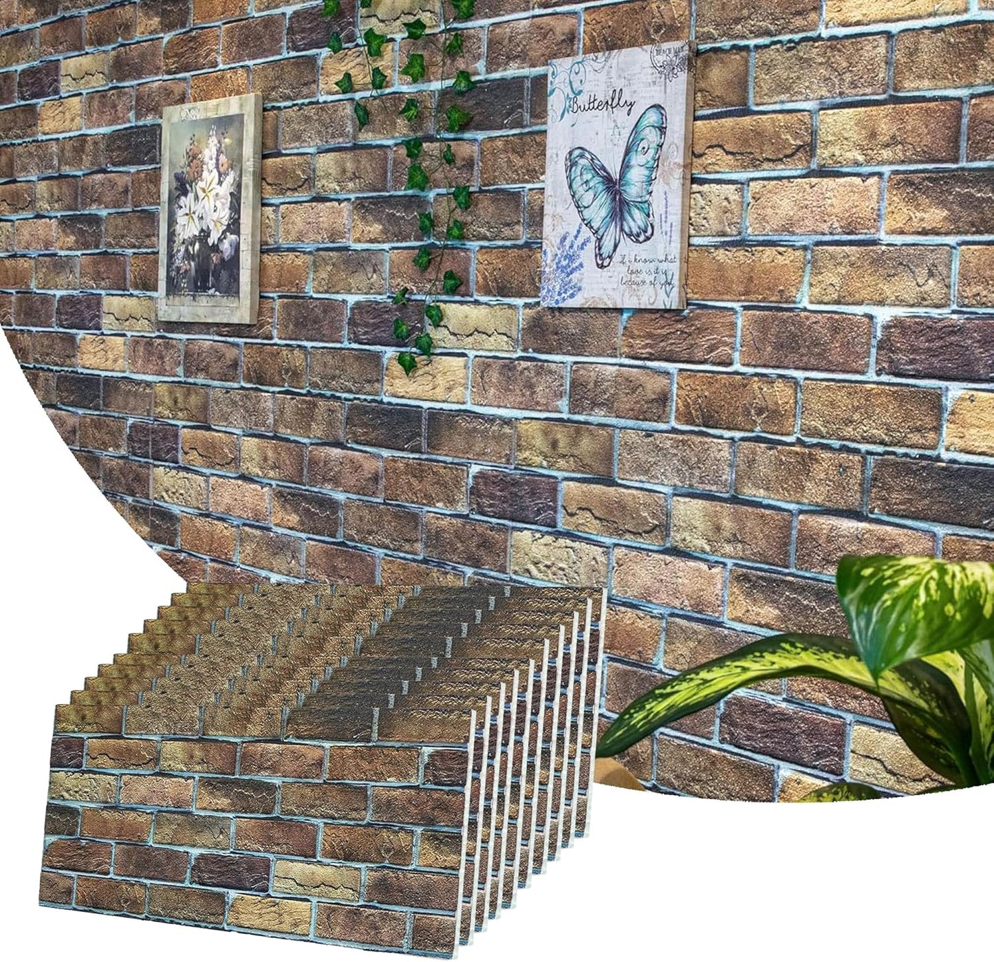 Dundee Deco 3D Wall Panels Faux Brick - Cladding, Brown Beige Stone Look Wall Paneling, Styrofoam Facing for Living Room, Kitchen, Bathroom, Balcony, Bedroom, Set of 10, Covers 54 sq ft