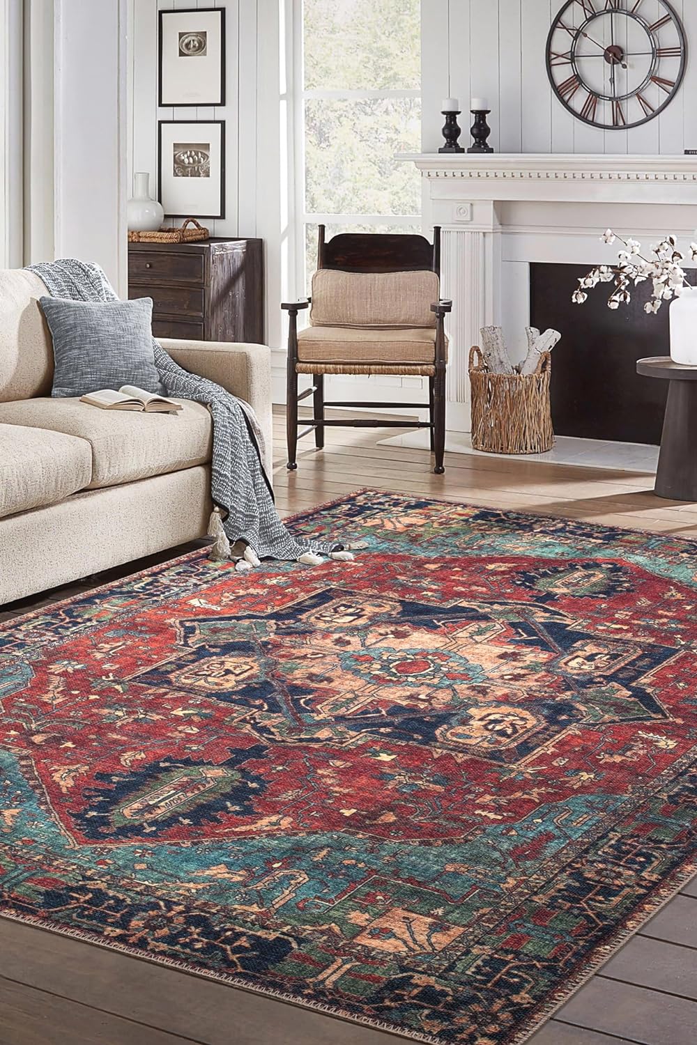 Keen Home Design 10x14 Rug - Machine Washable Area Rug with Non-Slip Backing, Ideal for Living Room, Dining Room, Bedroom - Vintage, Easy Clean, Durable, Low Pile Rug - (9'7" x 14')