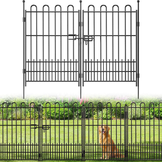 5 Panels Decorative Garden Fence with U-Shape and Latch Gate, 39.51in (H) X 11.54ft (L) Dog Fence Outdoor for Yard Security, Garden Fencing Includes Deep Stakes