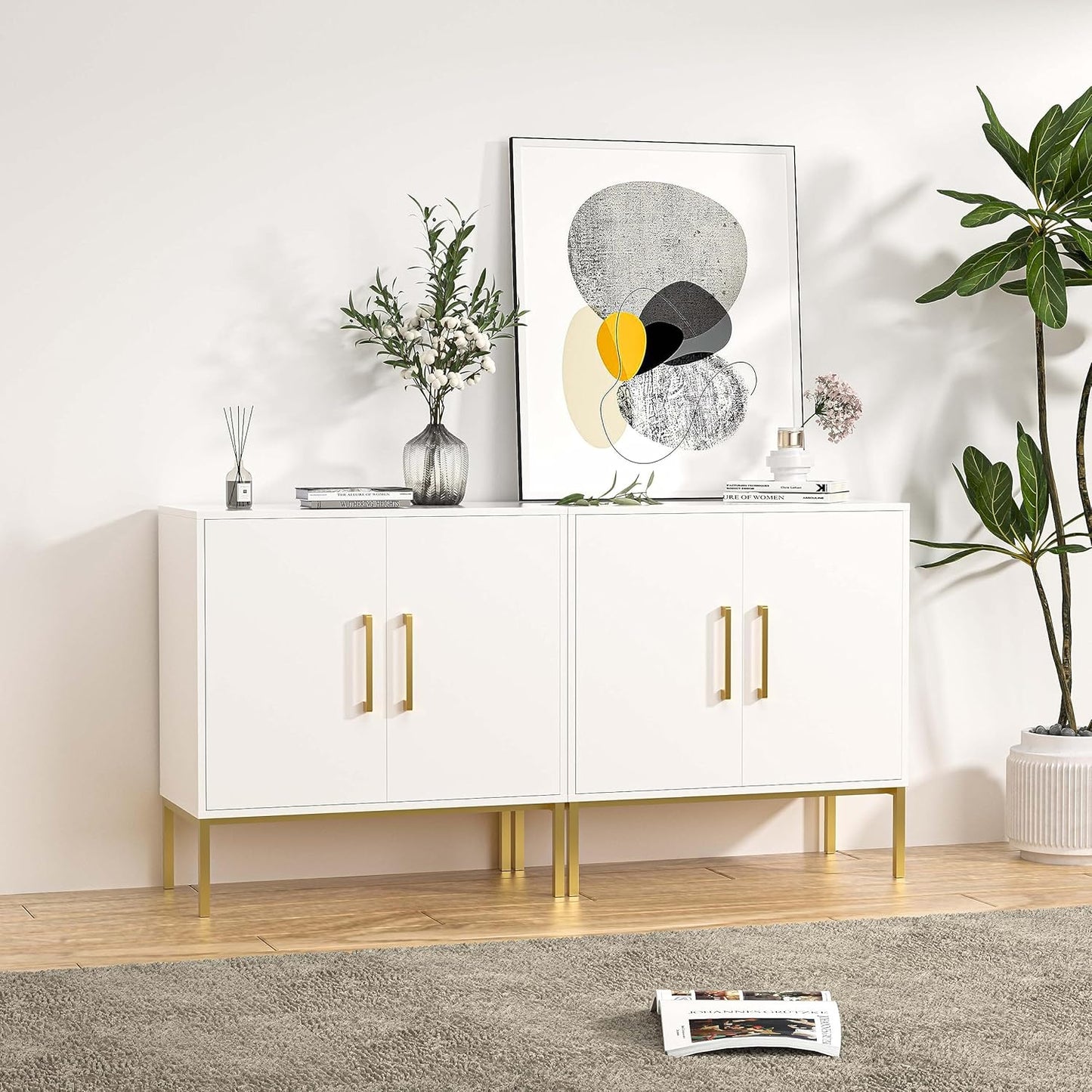 LYNSOM TV Stand for 55 Inch TV, Wood Entertainment Center with Storage Cabinet, TV Cabinet Black, Long Console Table for Living Room, Bedroom