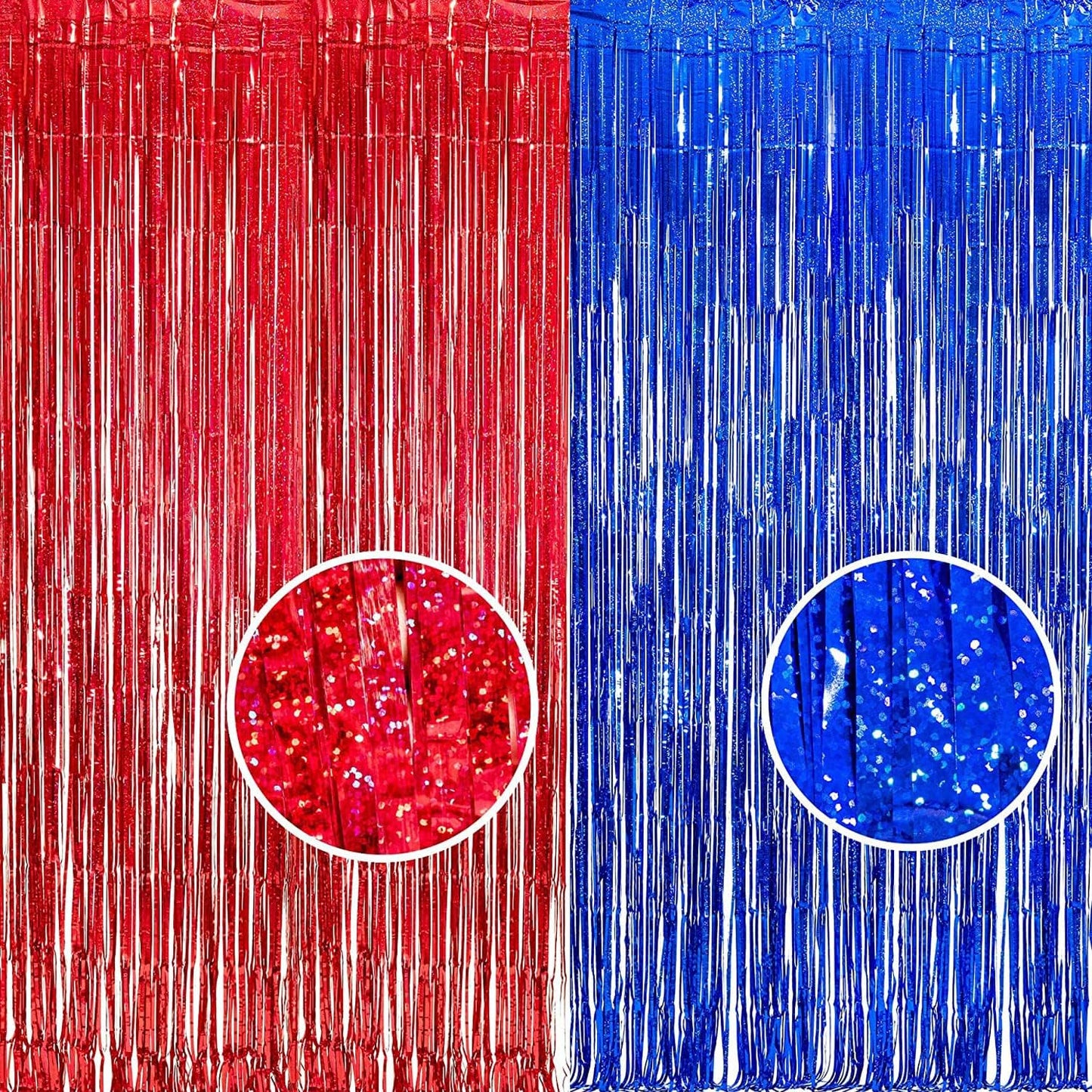 Foil Fringe Curtain 4th of July Decorations - Red Blue Metallic Tinsel Photo Booth Backdrop Party Steamers Curtains for Birthdays Christmas New Years Valentines Bachelorette Parties
