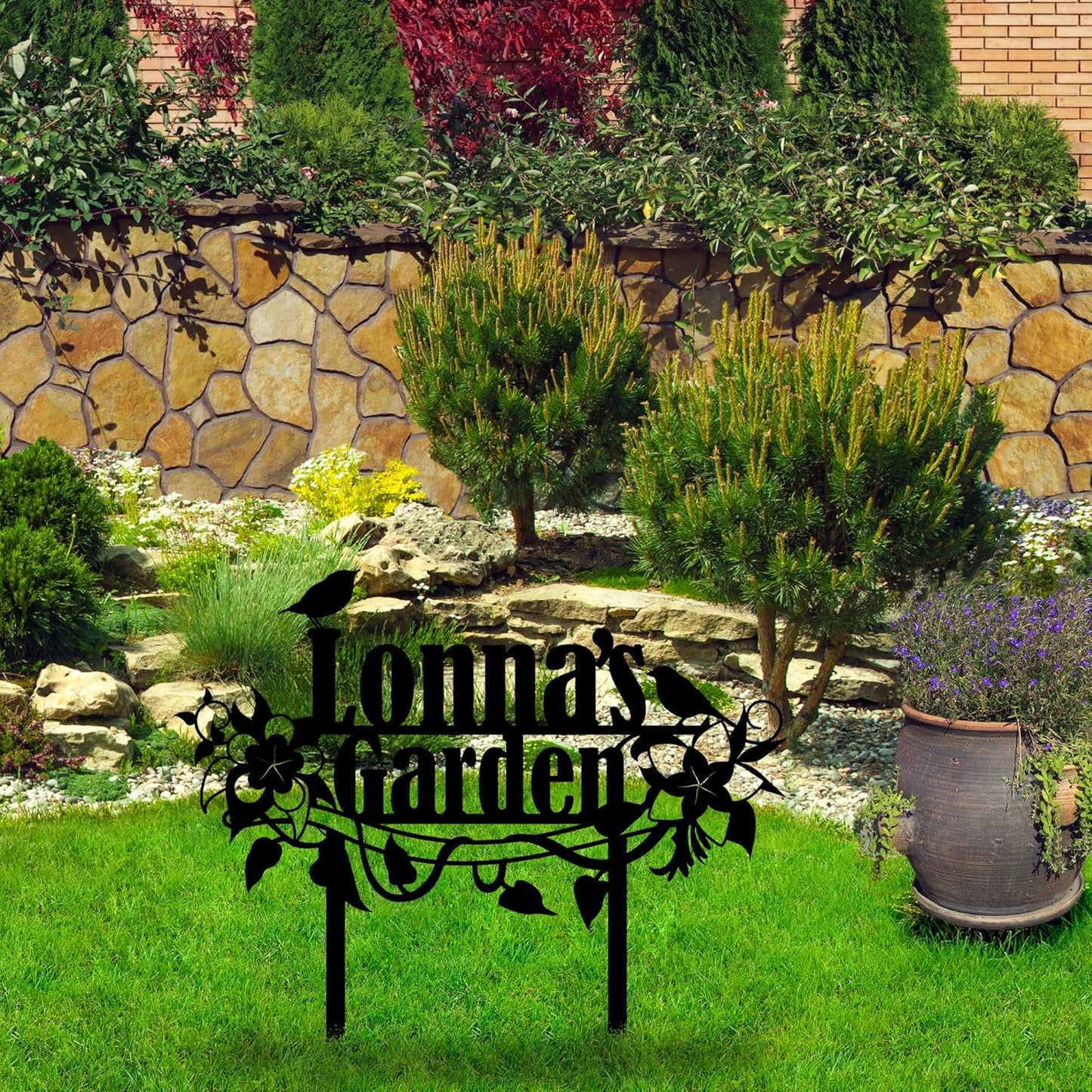 Personalized Flower and Bird Metal Garden Stake, Bird Garden Sign, Custom Flower Yard Decor, Mom's Garden Gift, Gardener Family Name Sign, Patio Home Gift, Yard Art, Housewarming Gift
