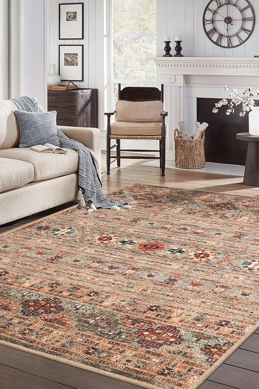 Keen Home Design 6x9 Rug - Machine Washable Area Rug with Non-Slip Backing, Ideal for Living Room, Dining Room, Bedroom - Vintage, Easy Clean, Durable, Low Pile Rug - (6' x 9')