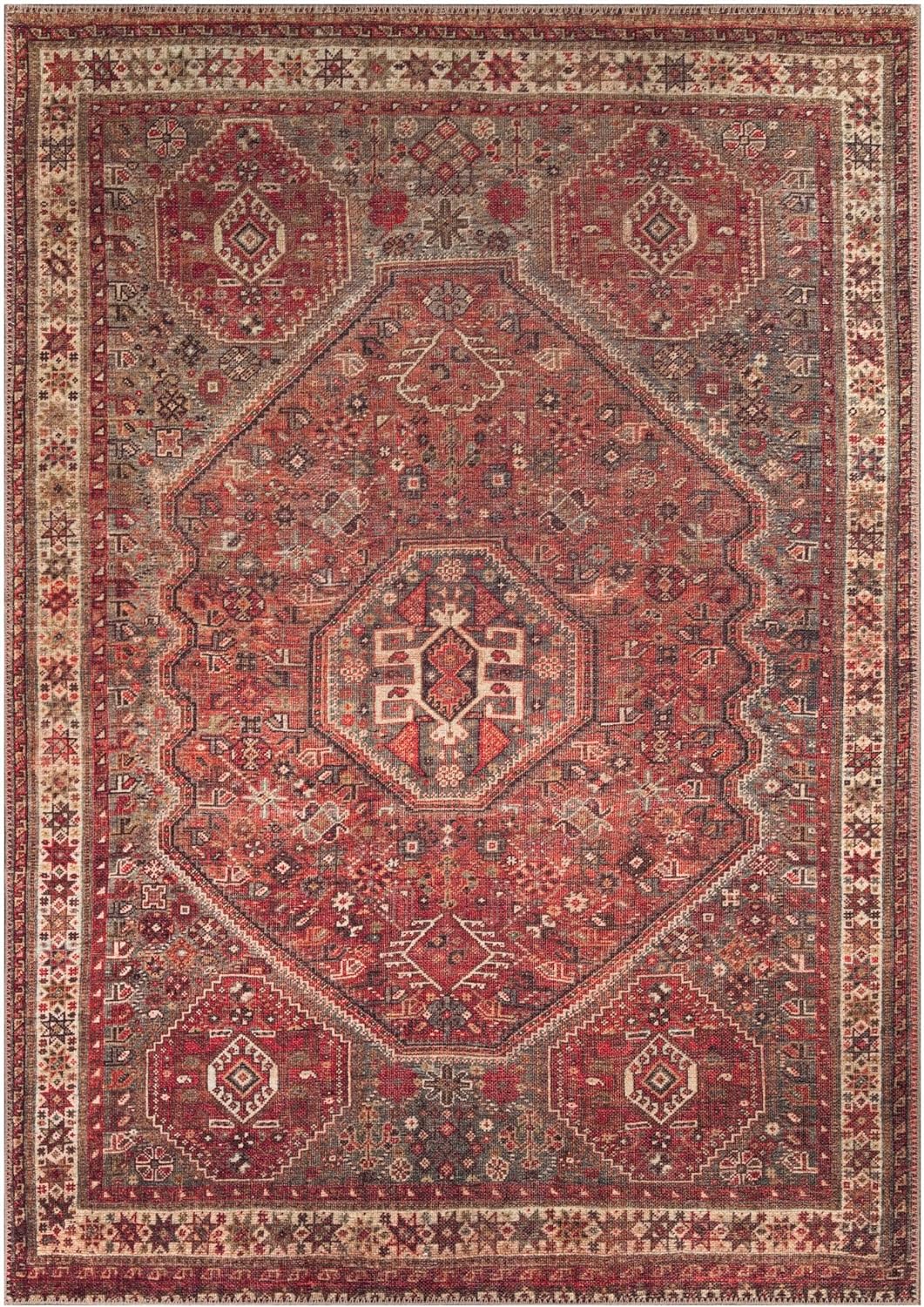 Keen Home Design 5x7 Rug - Machine Washable Area Rug with Non-Slip Backing, Ideal for Living Room, Dining Room, Bedroom - Vintage, Easy Clean, Durable, Low Pile Rug - (5' x 7')