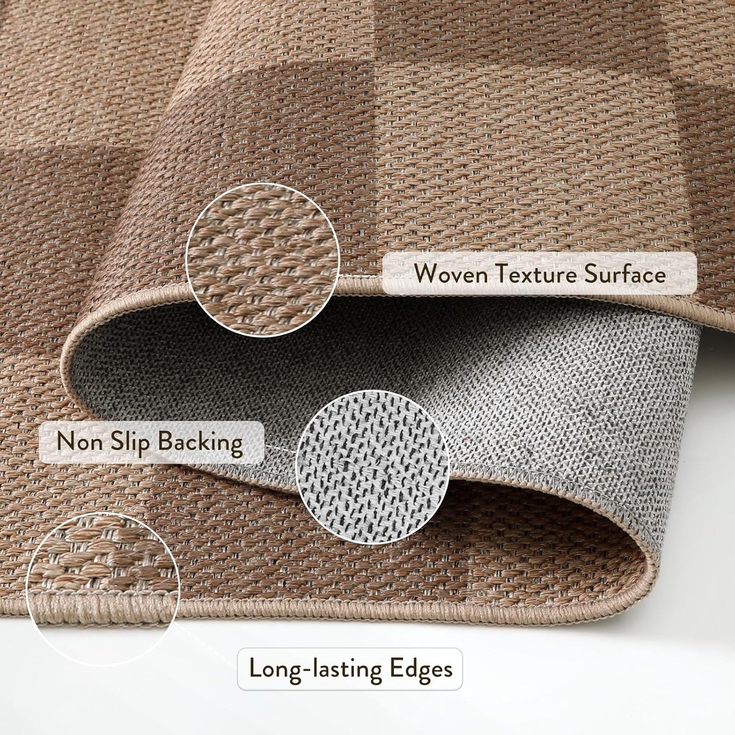 Lahome Checkered Easy Jute Living Room Rugs, 5x7 Large Dining Room Office Carpet Farmhouse Washable Area Rug, Checkerboard Neutral Non Slip Indoor Outdoor Carpet for Bedroom Entry Patio