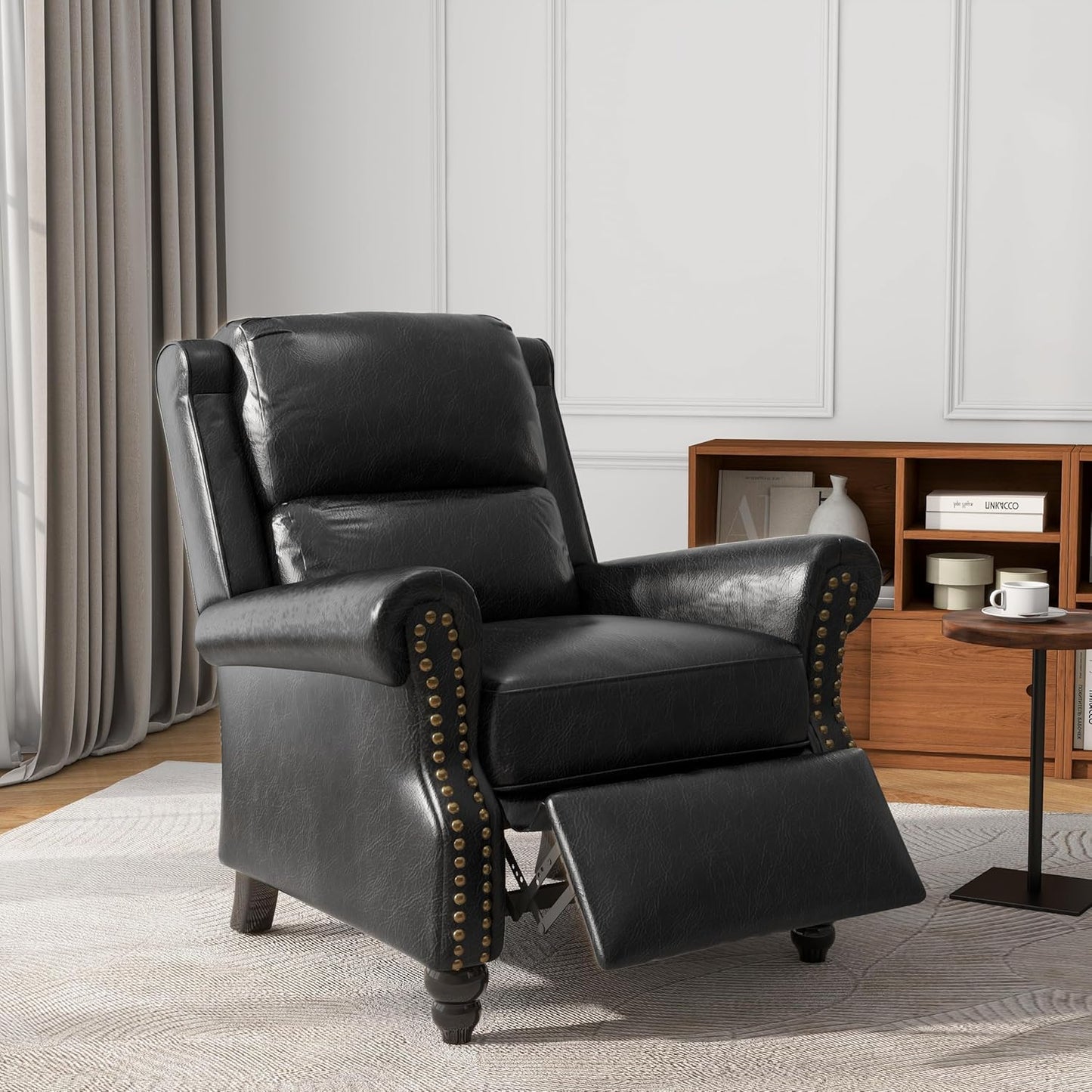 UIXE Pushback Recliner Chairs Set of 2, PU Leather Armchair Push Back Accent Chair, Rivet Trim Club Chair Home Theater Overstuffed Single Sofa Reading Seat for Living Room, Black