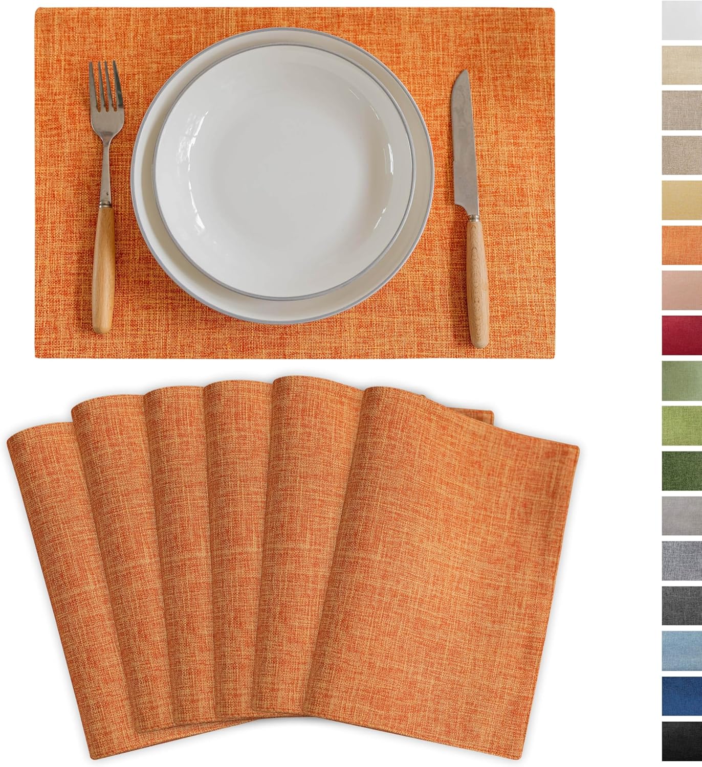 Demetex Orange Placemats Set of 6 Fall Linen Place Mats Modern Washable Table Plate Mats for Banquet Buffet Restaurant Dining Room, 13x19 inch, Orange