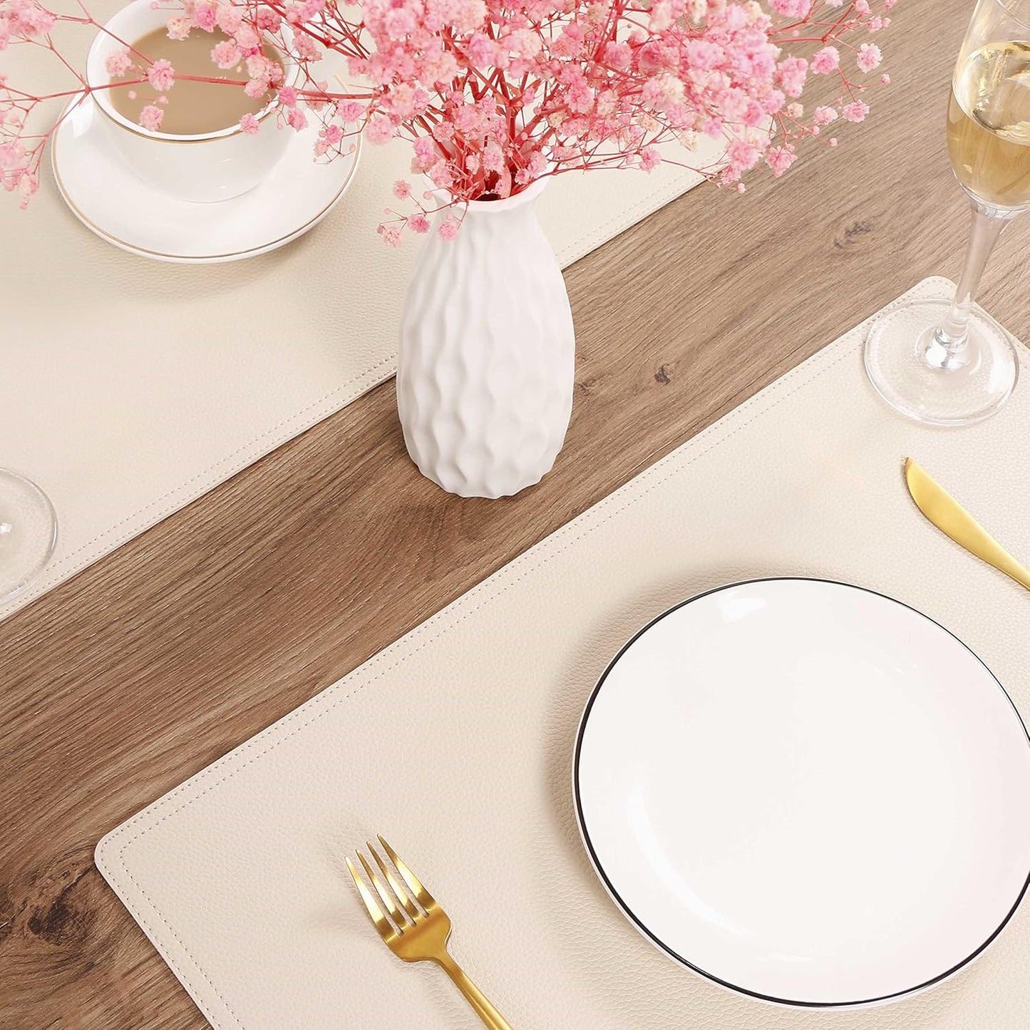 Set of 8 Faux Leather Placemats, PU Table Mats, Waterproof, Stain Resistant, Heat Resistant, Non-Slip Easy to Clean for Kitchen Dining Table,Conference Table, Beige