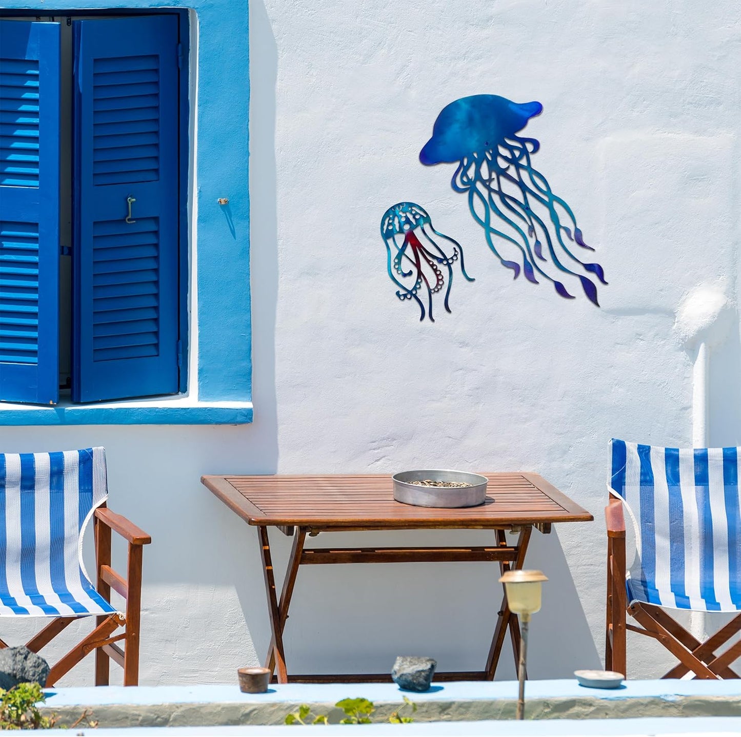 noxozoqm Metal Jellyfish Wall Decor (2 in 1), Ocean Themed Jellyfish Bathroom Decorations, Colorful Ocean Room Decor, Coastal Metal Fish Wall Decor for Beach Bath House,Bathroom,Pool and Bedroom