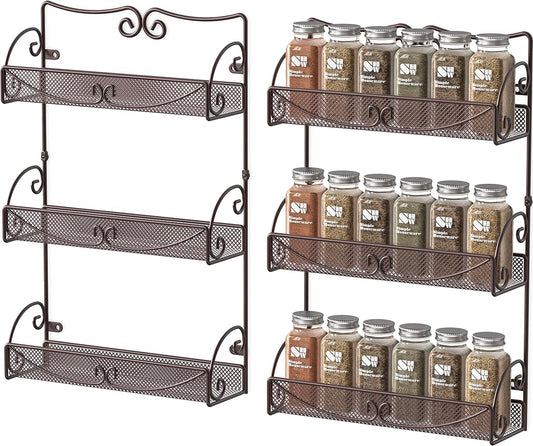Deco Brothers 3 Tier Wall Mounted Spice Rack, 2 Pack, Bronze