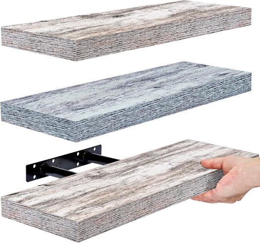 Sorbus Floating Shelves - 3 Pack 16 Inch Rustic & Blue Wall Shelves for Bedroom, Kitchen, Living Room, Bathroom Shelves, Home Decor, Office - Floating Shelf for Trophy, Books, Frames