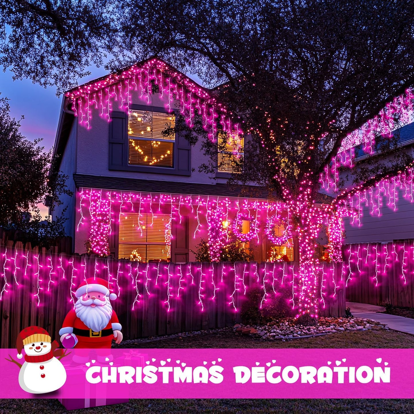 JMEXSUSS 400 LED Pink Christmas Icicle Lights, Connectable Pink Christmas Lights Indoor Outdoor with Remote, Icicle String Light for Room Fireplace Garden Eave Decorations