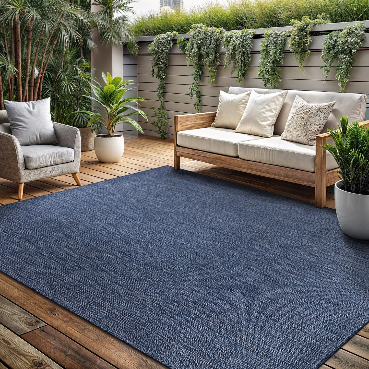 Washable Indoor Outdoor Rug 6x9 Weather Resistant Area Rugs Modern Solid for Porch Deck Balcony Backyard Patio Outside Carpet (6 X 9 Azure Blue)