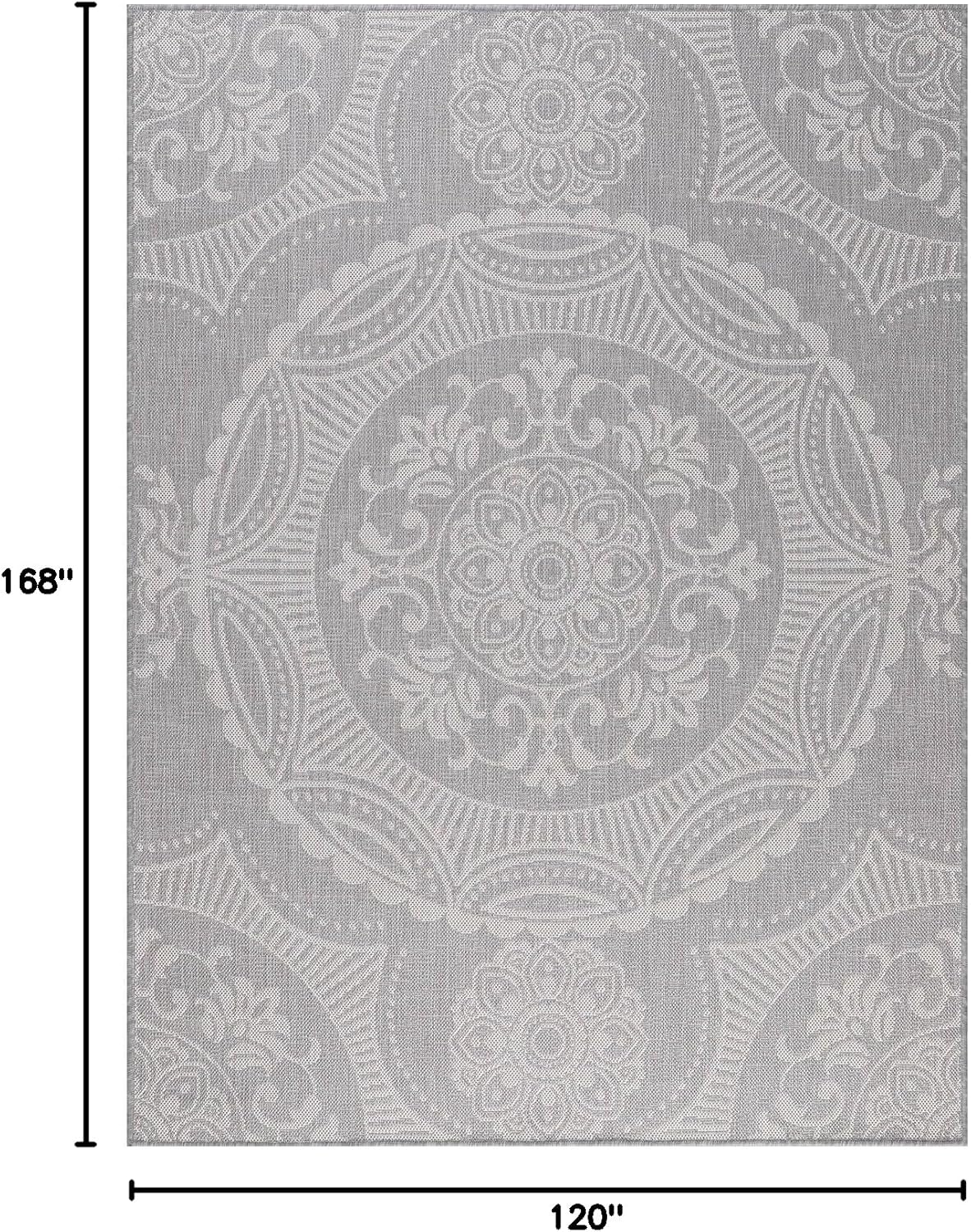 Medallion Outdoor Rug 10x14 Washable Outside Carpet for Indoor Patio Porch Waterproof Easy Cleaning Non Shedding Area Rugs Gray 10 x 14