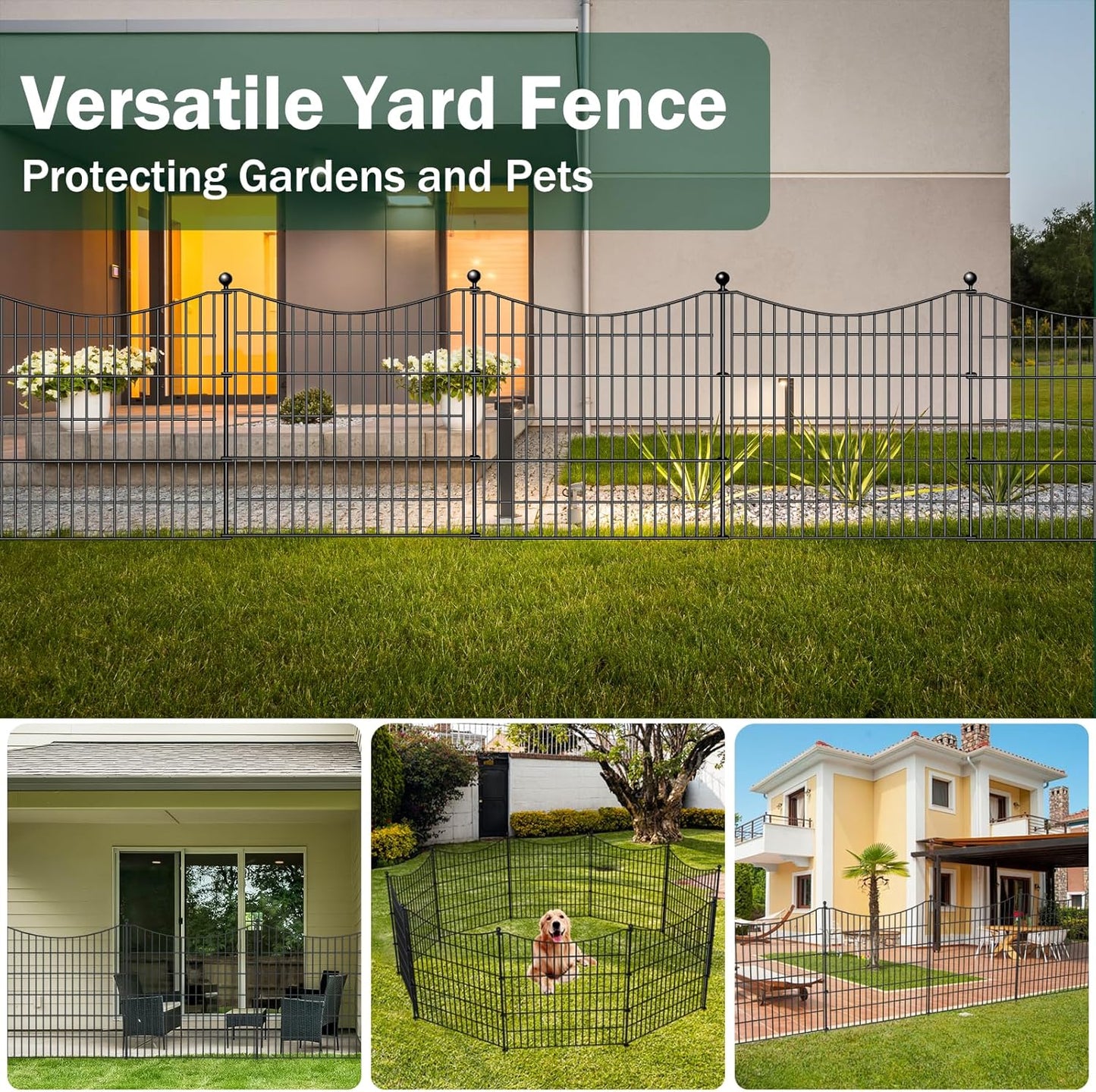 5 Panels No Dig Dog Fence Outdoor for Yard, 32 in(H) X 12 ft(L) Decorative Tall Garden Fence Animal Barrier, Rustproof Metal Wire Garden Edging and Borders, Temporary Fencing Stakes