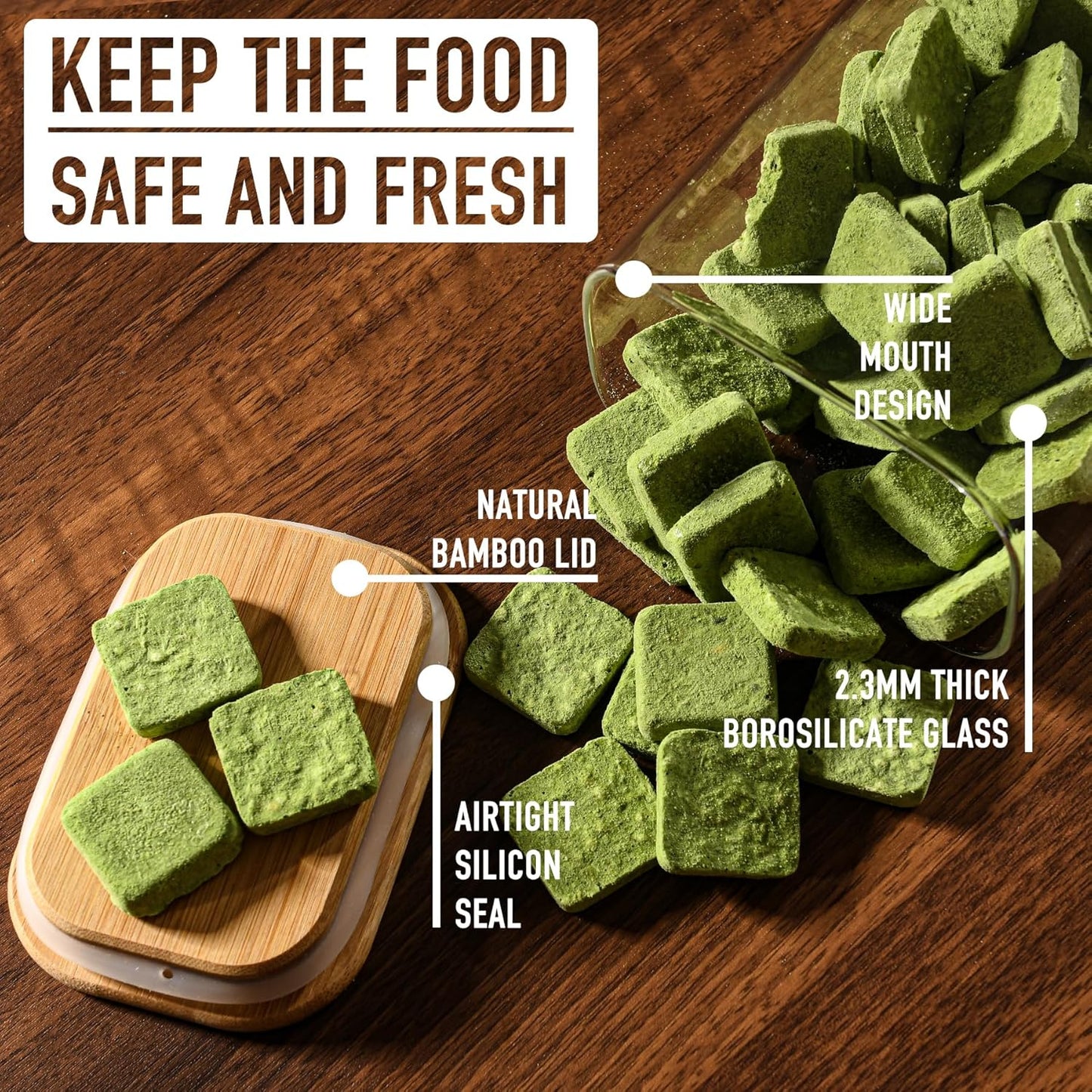 71oz Rectangle Airtight Glass Storage Containers with Bamboo Lids (Set of 4), Square Food Storage Jar, Pantry Organizers for Sugar, Flour, Spaghetti and Coffee beans (‎with Black Lable)