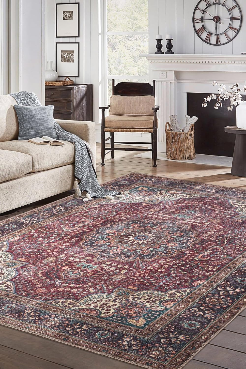Keen Home Design 5x7 Rug - Machine Washable Area Rug with Non-Slip Backing, Ideal for Living Room, Dining Room, Bedroom - Vintage, Easy Clean, Durable, Low Pile Rug - (5' x 7')