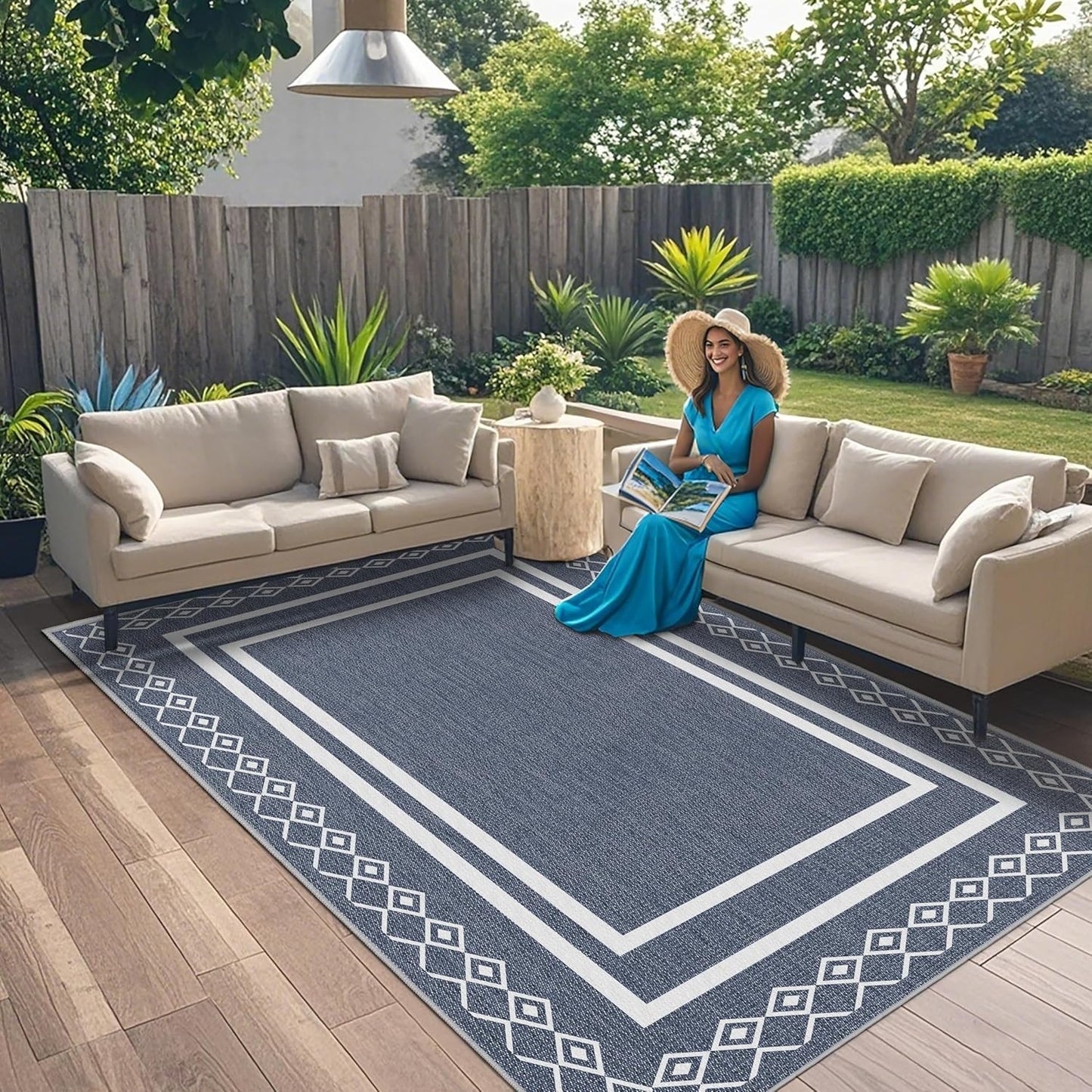 Outdoor Patio Rug, Outside Rectangular Carpet, Moroccan Geometric Rugs, Washable Large Indoor Outdoor Rug 6x9 Mats for RV, Picnic, Backyard, Deck, Balcony, Porch, Beach
