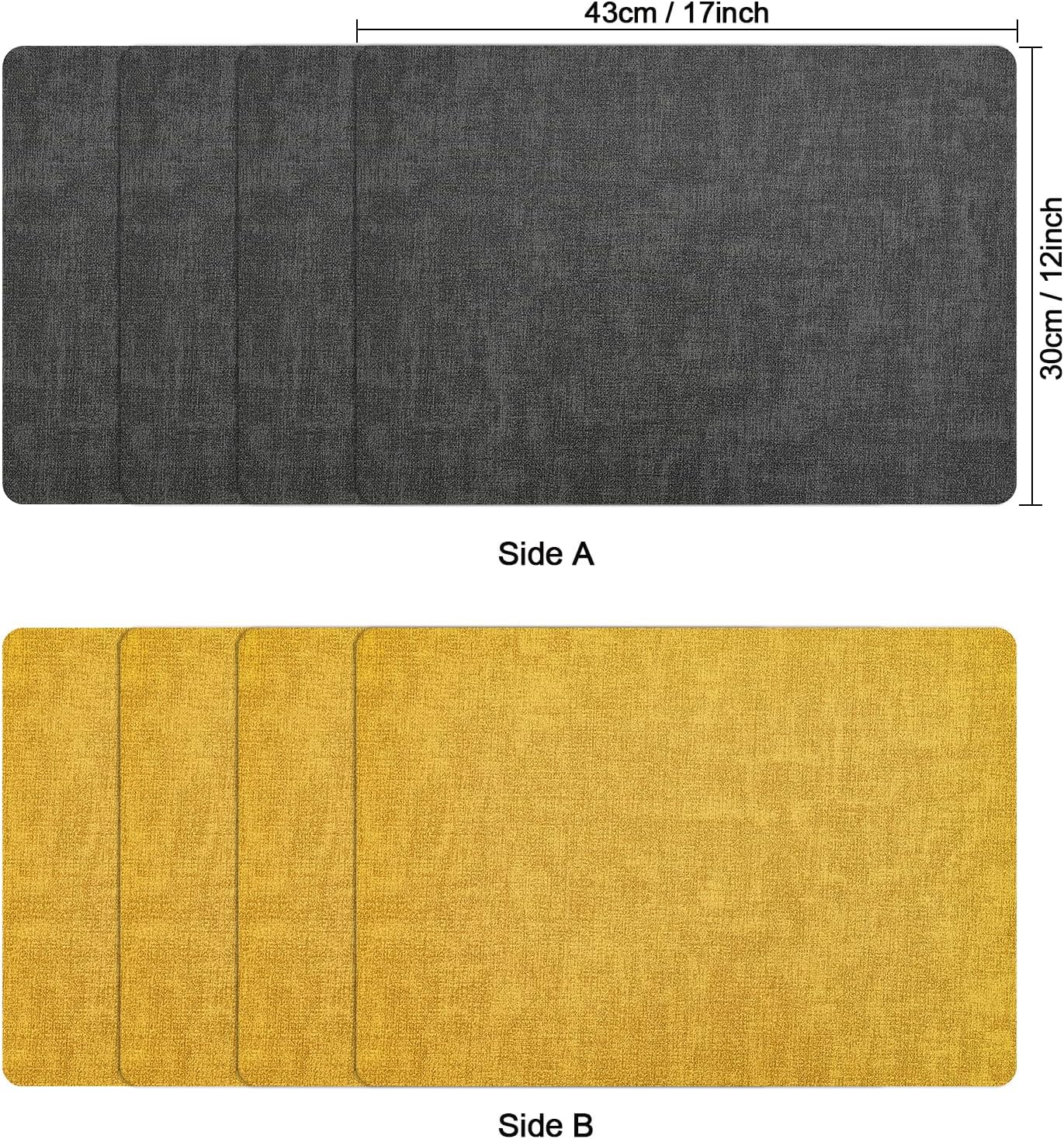 Myir JUN Dual Sided Placemats, Faux Leather Set of 6 Indoor/Outdoor Square Non-Slip Washable Table Mats (Gray Yellow)