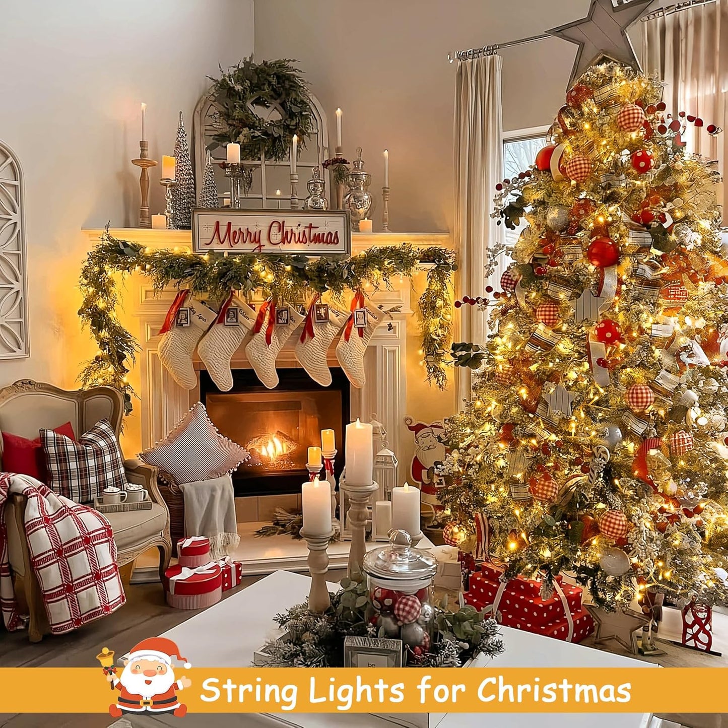 JMEXSUSS 2 Pack Battery Operated String Lights with Remote, Total 66ft 200 LED Battery Christmas Lights Outdoor Indoor, Twinkle Light for Christmas Tree Bedroom Porch Garland Yard Decor (Warm White)