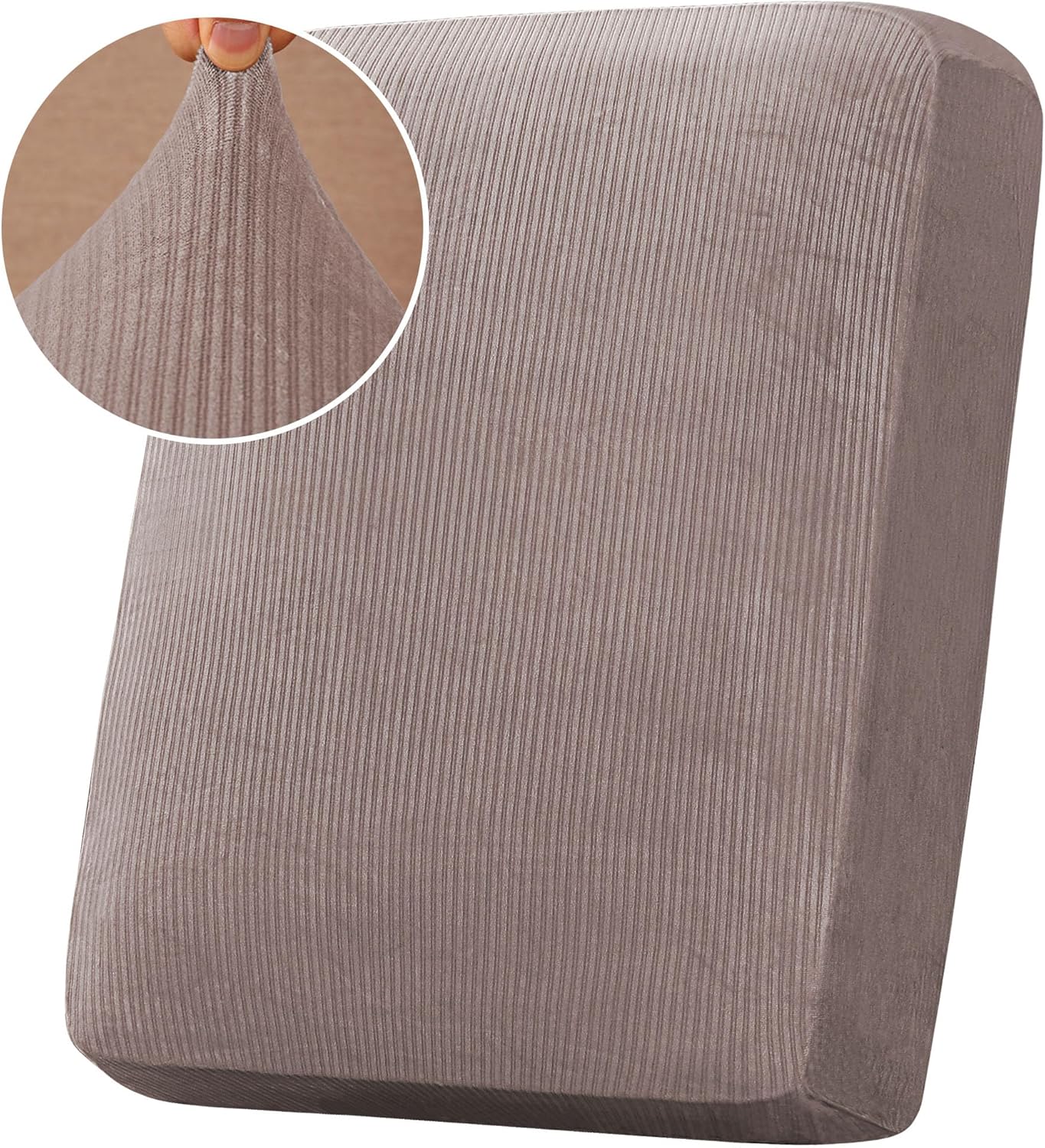 H.VERSAILTEX Velvet Stretch Couch Cushion Cover Plush Cushion Slipcover for Chair Cushion Furniture Protector Seat Cushion Sofa Cover (1 Piece Armchair Cushion Covers, Taupe Striped)