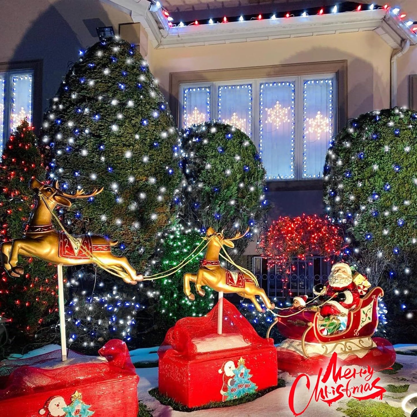 YEGUO Solar Rope Lights Outdoor Waterproof LED, 2 Pack Each 33ft 100 LED String Lights Outdoor, Clear PVC Tube White and Blue Solar Christmas Lights