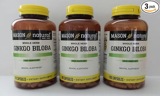 Mason Vitamins Ginkgo Biloba 500 mg 180 Gelatin 3 Bottles 540 Capsules