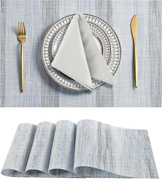 Leetaltree LightSteel Blue Placemats Set of 4 - Heat Resistant Non-Slip Place mats for Dining Table, Washable Durable PVC Vinyl Woven Table Mats（LightSteel Blue, 4）