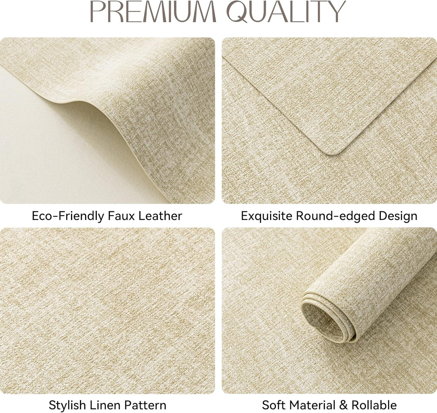 Romanstile Vinyl Placemats Set of 6-12 X 18 Inch - Heat Resistant Place Mats 100% Waterproof Oilproof Wipeable Reversible Faux Leather Table Mats for Kitchen/Dining/Party/Outdoor, Beige