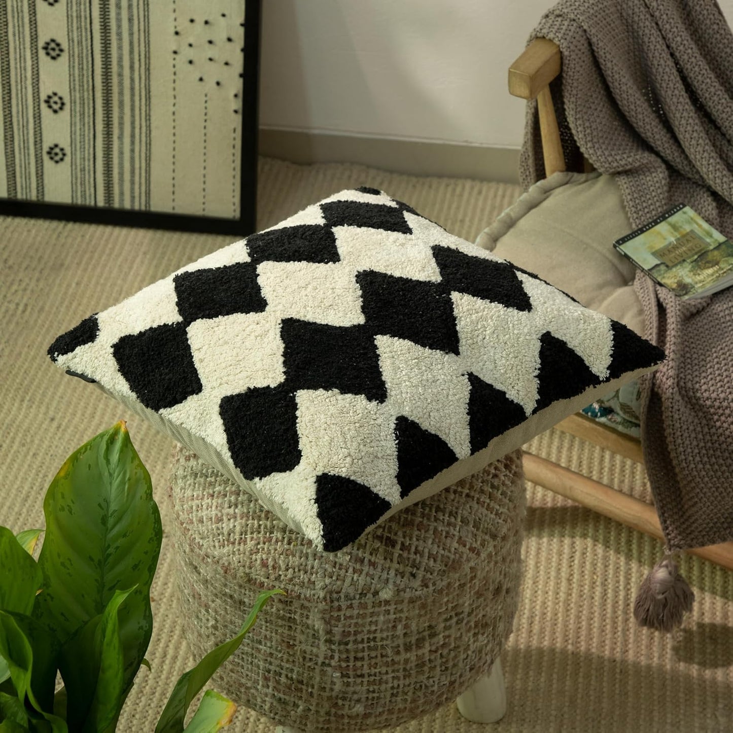 Tufted Boho Pillow Covers 18X18 Inch Throw Pillow Covers Decorative Cushion Cover Exquisitely Crafted with Hand-Finished Tuft Farmhouse Pillow Case for Couch Sofa Bed Living Room Bedroom