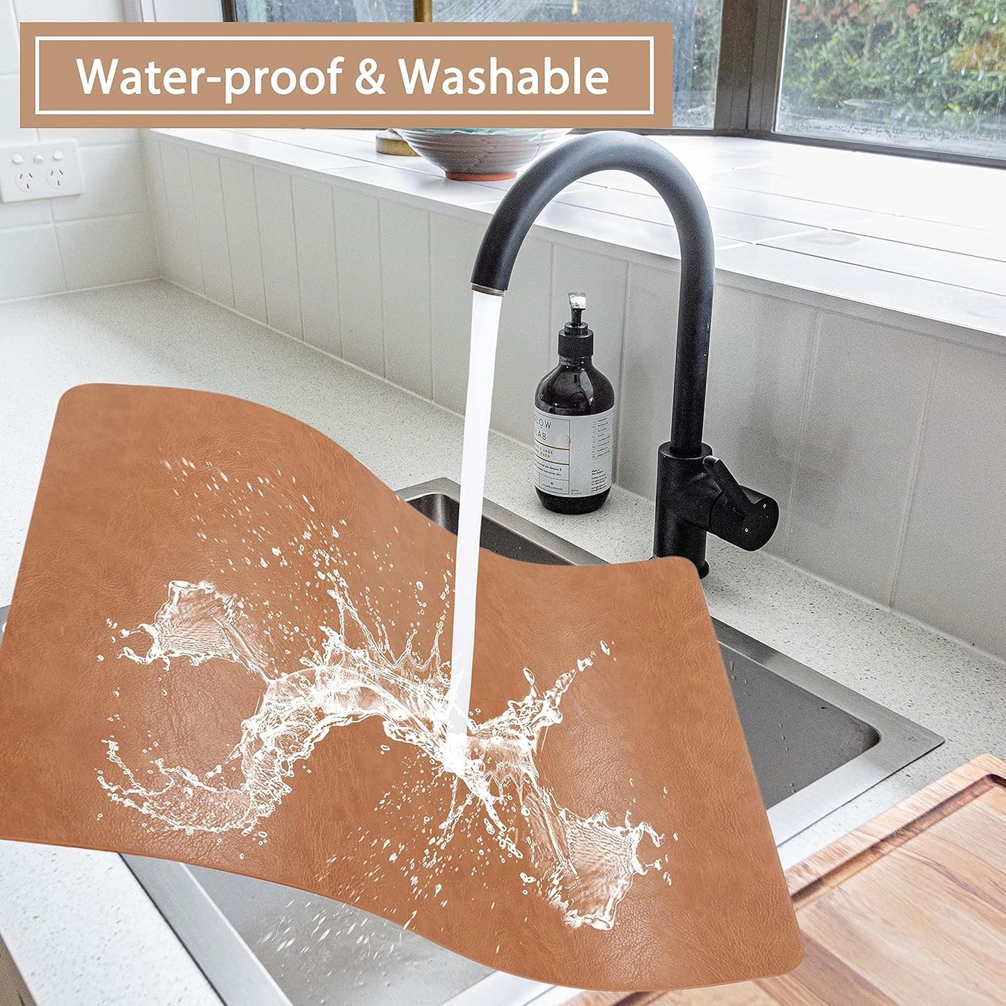 Set of 6 Faux Leather Placemats, PU Table Mats, Waterproof, Stain Resistant, Heat Resistant, Non-Slip Easy to Clean for Kitchen Dining Table,Conference Table F Flaxen