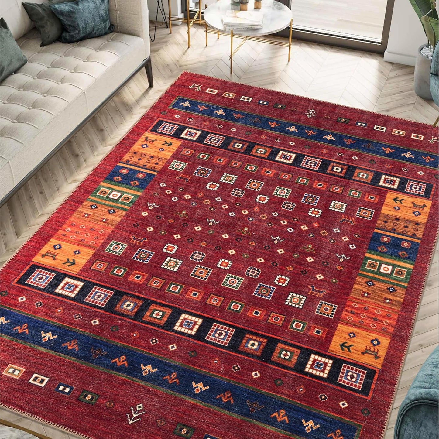 Keen Home Design 6x9 Rug - Machine Washable Area Rug with Non-Slip Backing, Ideal for Living Room, Dining Room, Bedroom - Vintage, Easy Clean, Durable, Low Pile Rug - (6' x 9')