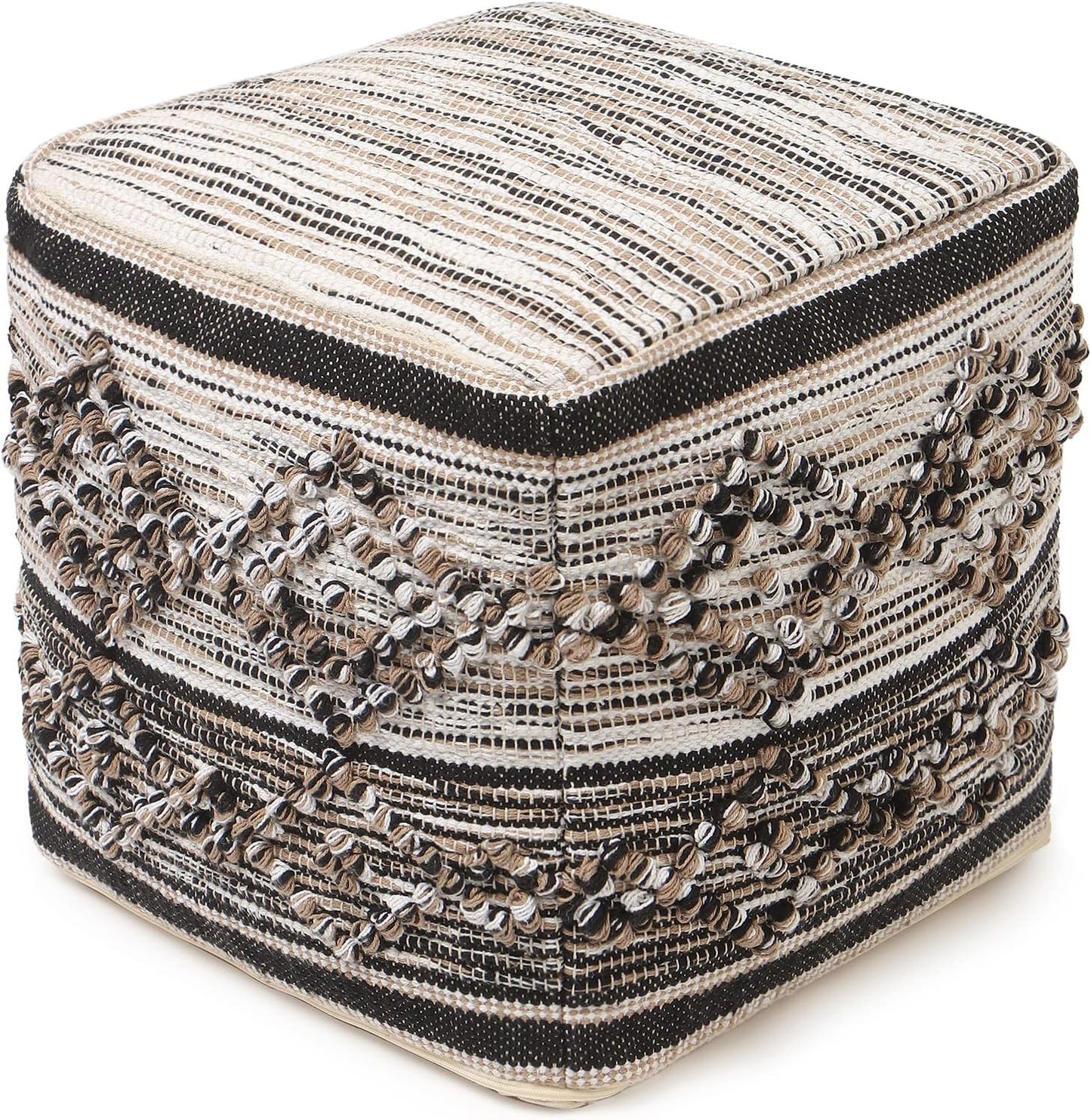 REDEARTH · Tufted Pouf Ottoman with Filler Textured Storage Cube Bean Bag Pouffe Footrest for Indoor; 100% Cotton (17.5"X17.5"X17.5", Black Jasper)