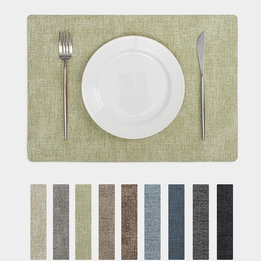 Chrysameld Vinyl Placemats Set of 6 - Faux Leather 100% Waterproof Oil-Proof Wipeable PU Place Mats, Heat Resistant Anti Slip Reversible Table Mats for Indoor & Outdoor Use,(17×12Inch, Sage Green)
