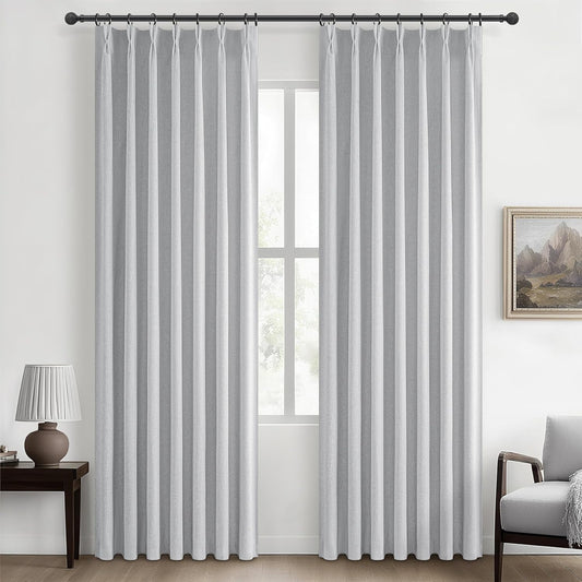 Light Grey Black Out Curtains 84 Inch Long for Living Room, Pinch Pleated Flax Linen Modern Insulated Drapes with Hooks Bedroom Curtain 2 Panels Set Soundproof Privacy Windows (40"Wx84"Lx2 Light Gray)