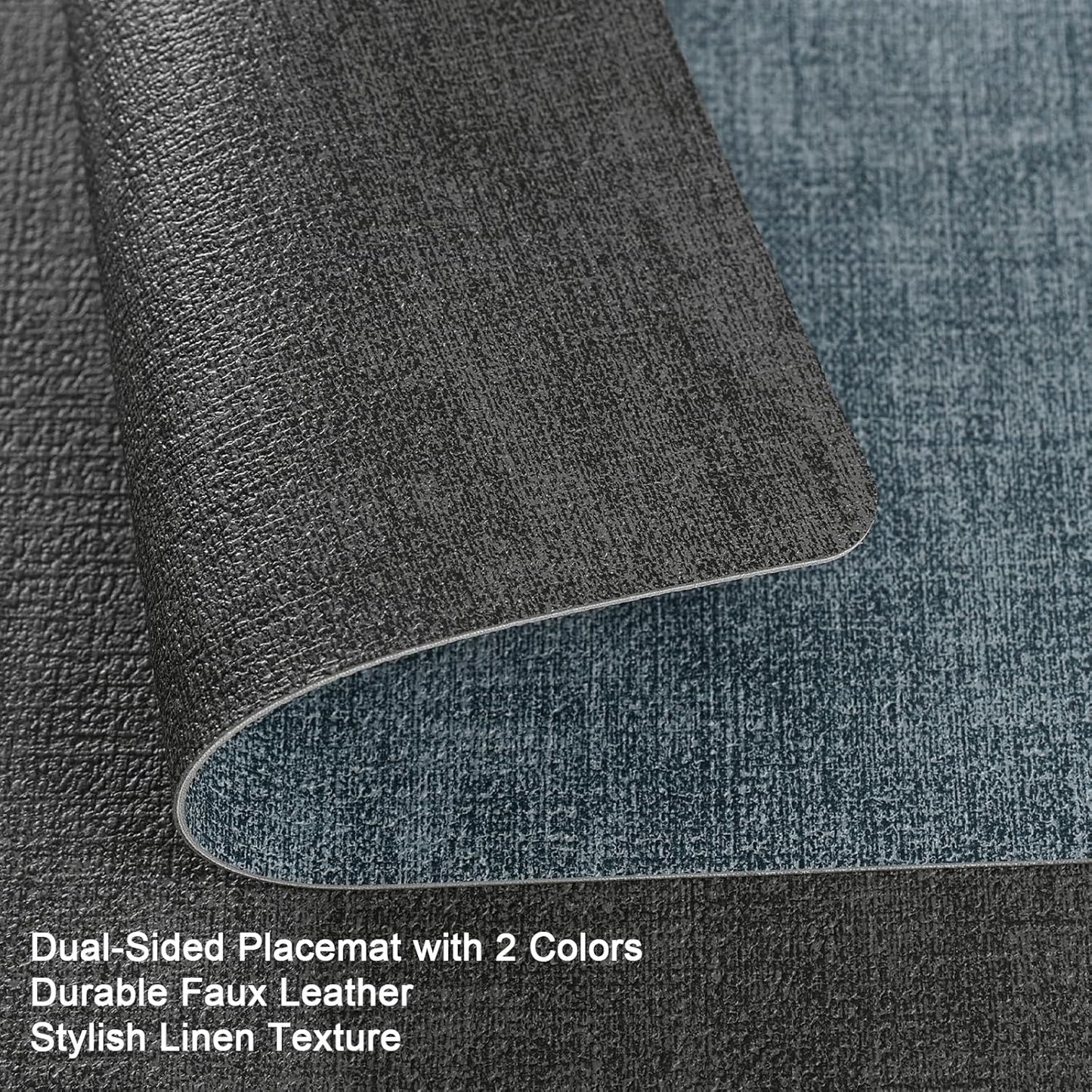 Myir JUN Dual Sided Placemats, Faux Leather Set of 8 for Dining Table, Non-Slip Washable Heat Resistant Indoor Outdoor Table Mats (Gray Light Blue)