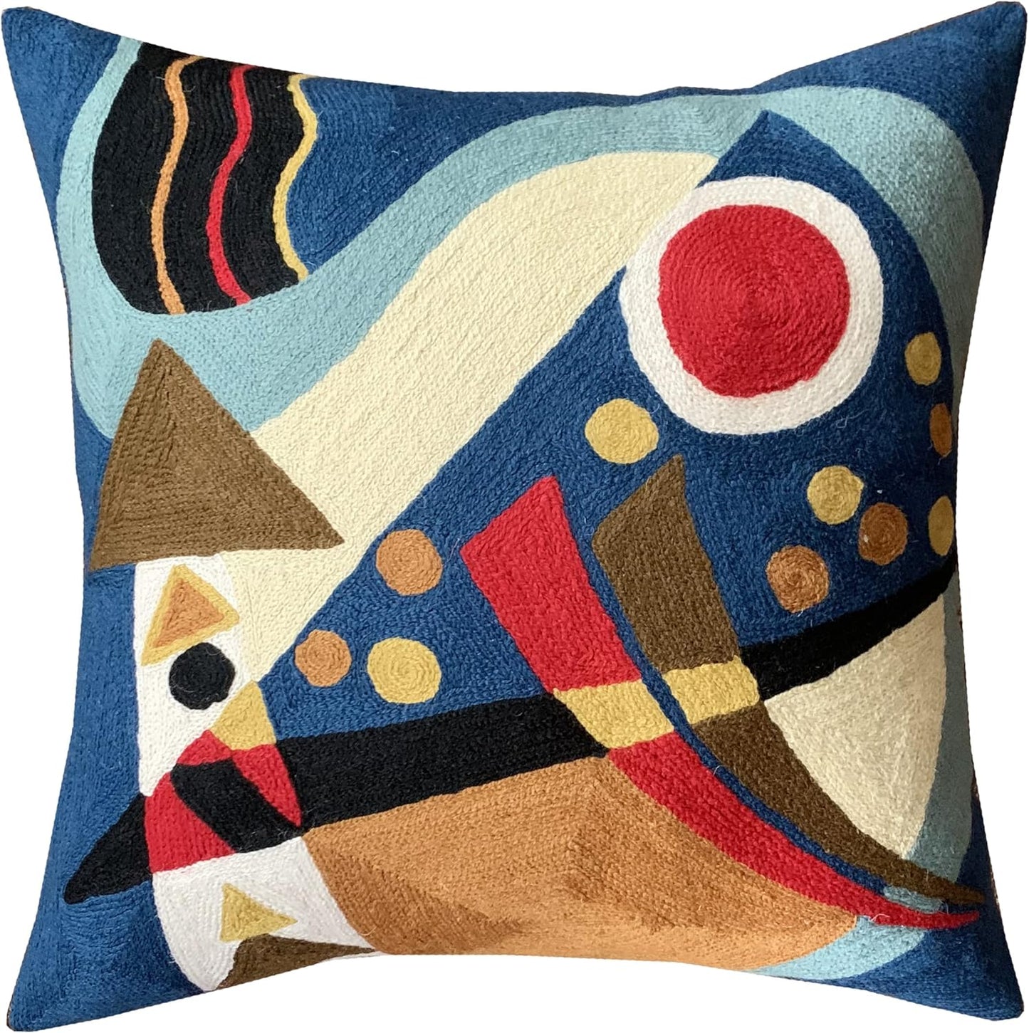 Kandinsky Blue Abstract Pillow Cover | Modern Outdoor Cushions | Mid Century Chair Cushions | Handmade Wool Size 18x18