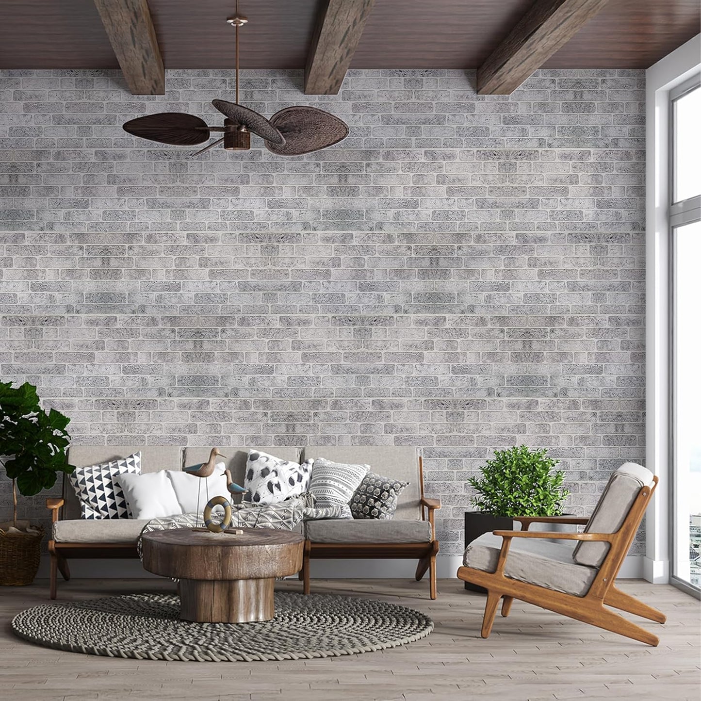 IZODEKOR 3D Wall Panels Brick Effect - Cladding, Stone Look, Styrofoam Facing for Living Room, Kitchen, Bathroom, Balcony, Bedroom and Back of Counter | White Grey (3 Piece Panel) | Covers 16 sq ft