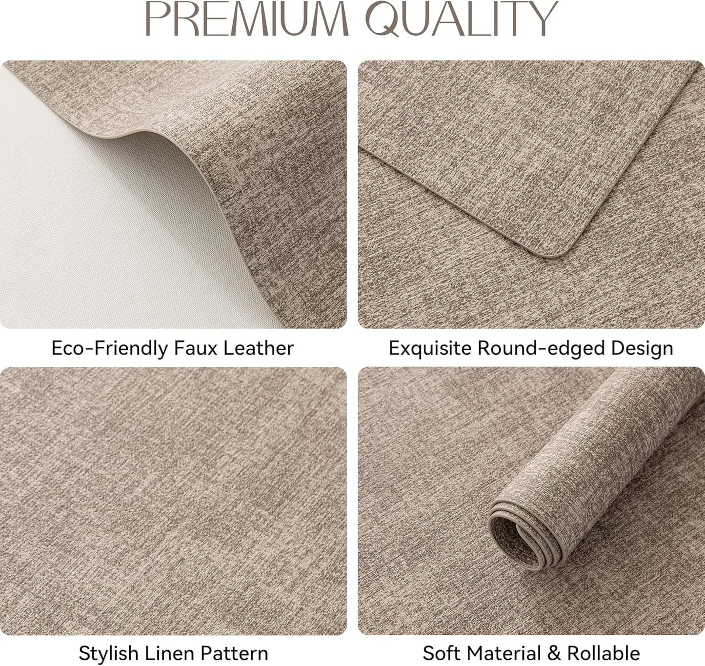 Romanstile Vinyl Placemats Set of 6-12 X 18 Inch - Heat Resistant Place Mats 100% Waterproof Oilproof Wipeable Reversible Faux Leather Table Mats for Kitchen/Dining/Party/Outdoor, Khaki