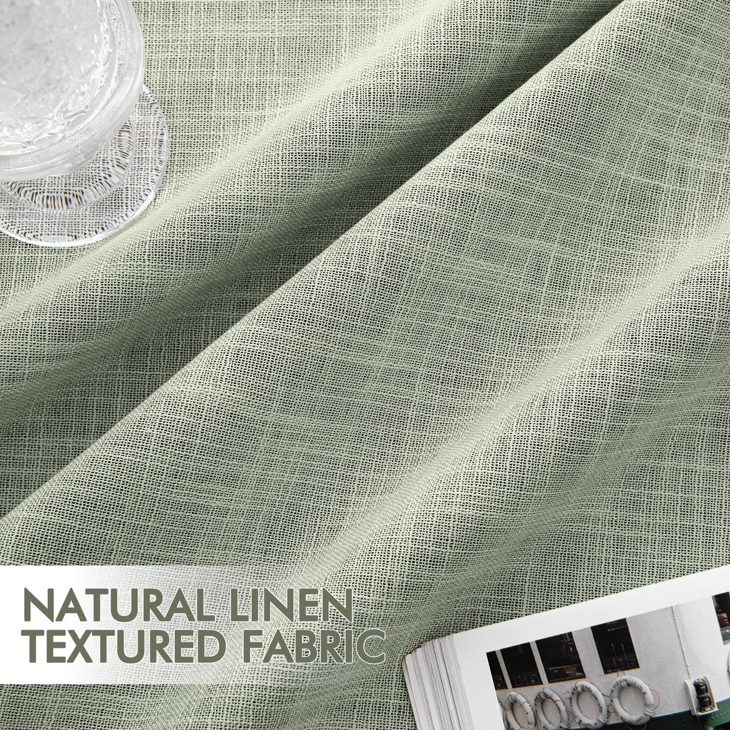 MIULEE Sage Green 100% Blackout Linen Curtains 108 Inch 2 Panels Set Double Sided No Coating Pleated Back Tab Black Out Extra Long Thermal Insulated Pinch Pleat Bedroom Living Room Darkening Drapes