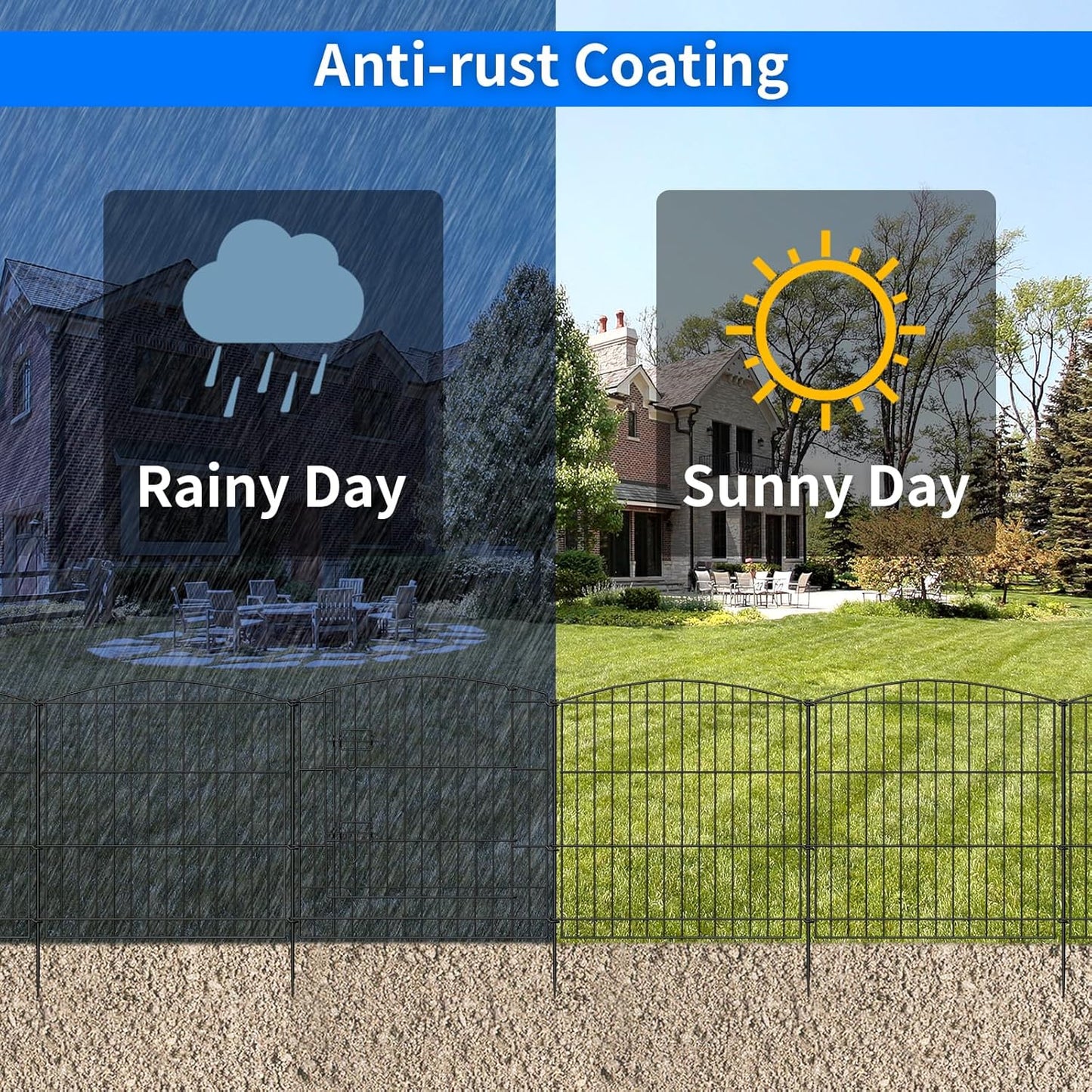 INJOPEXI Garden Fence 12 Panels 23.6ft (L)×24in (H) Decorative Garden Fences with 11 Fence Panels + 1 Gate Rustproof Wire No Dig Garden Fence Animal Barrier Fencing for Outdoor Backyard Patio - Black