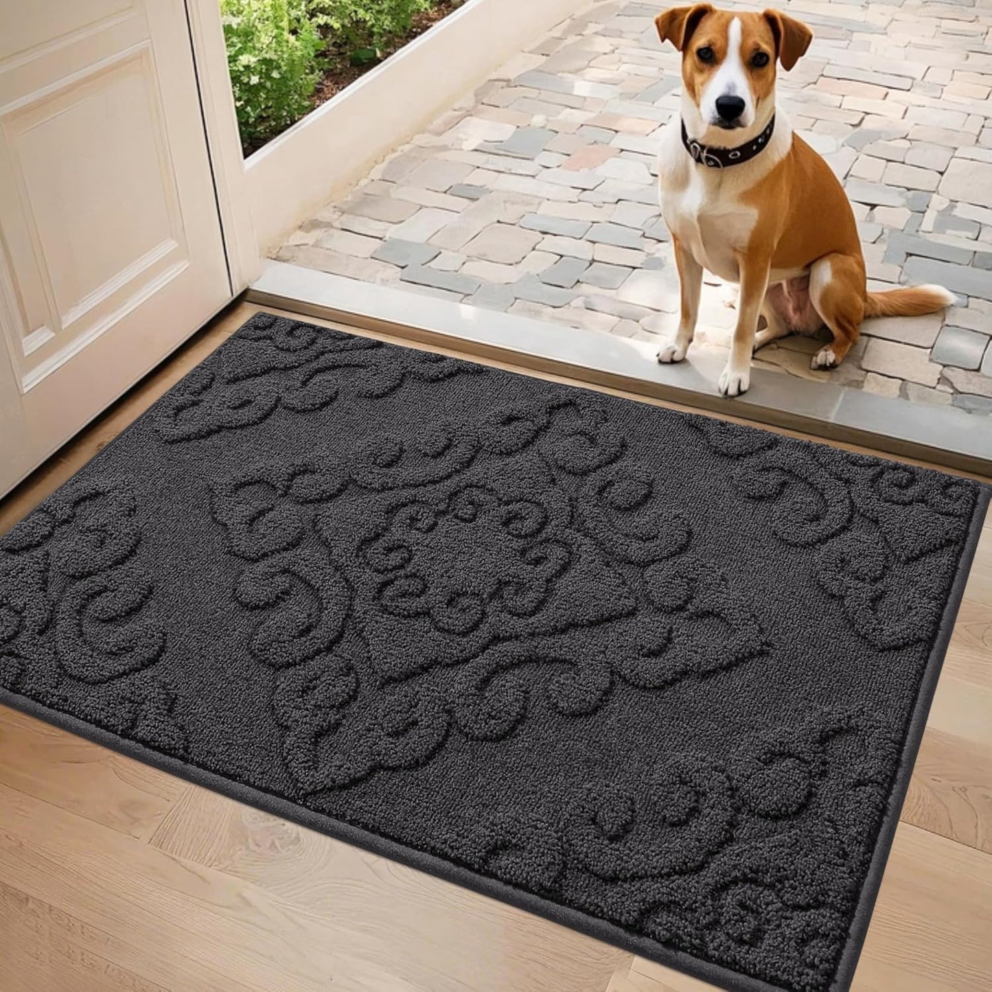 COSY HOMEER-Door-Mat-Non-Slip-Entryway-Rug 20”x32” Absorbent Welcome Mats Washable Dirt Trapper Door Mat Entrance Floor Mats for Front Back Doormats and Wet Shoes,Dark Grey