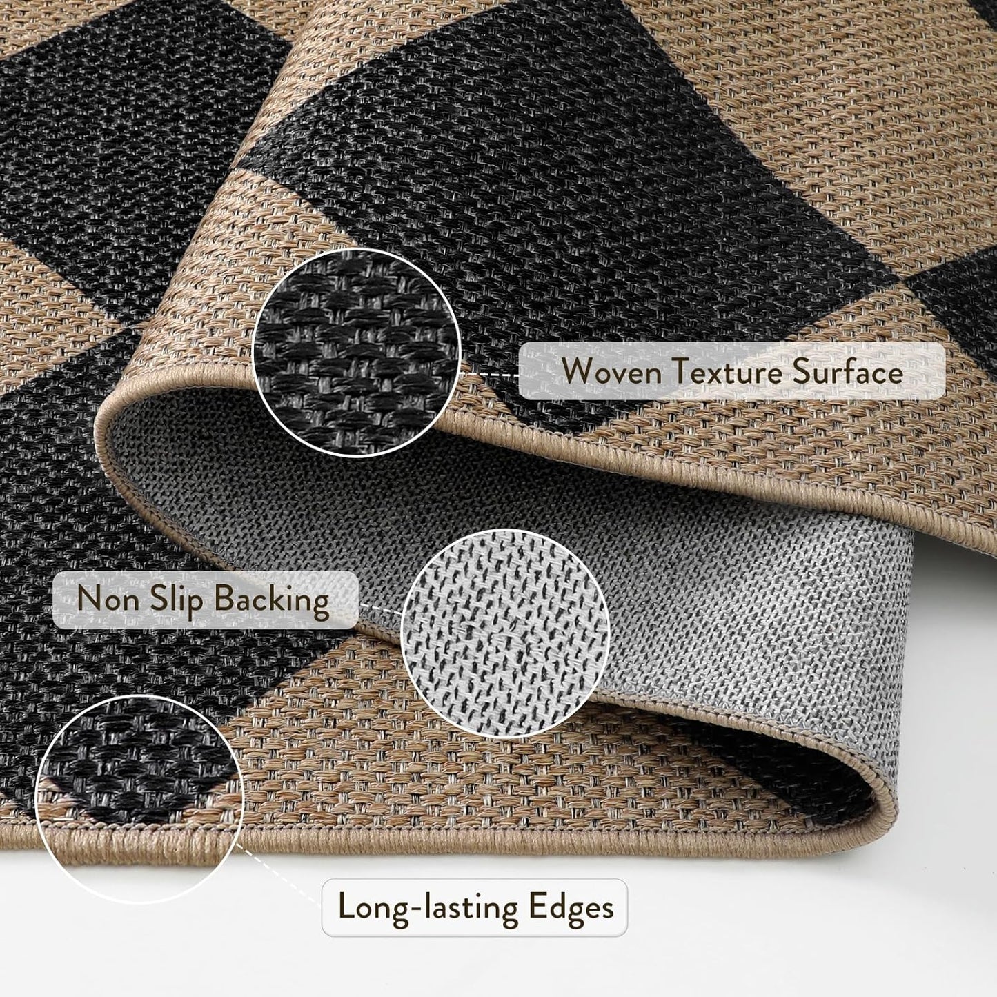 Lahome Checkered Easy Jute Kitchen Rug, 2x3 Indoor Door Mat Small Neutral Area Rug, Farmhouse Diamond Non Slip Non Shedding Lightweight Floor Carpet for Entry Porch