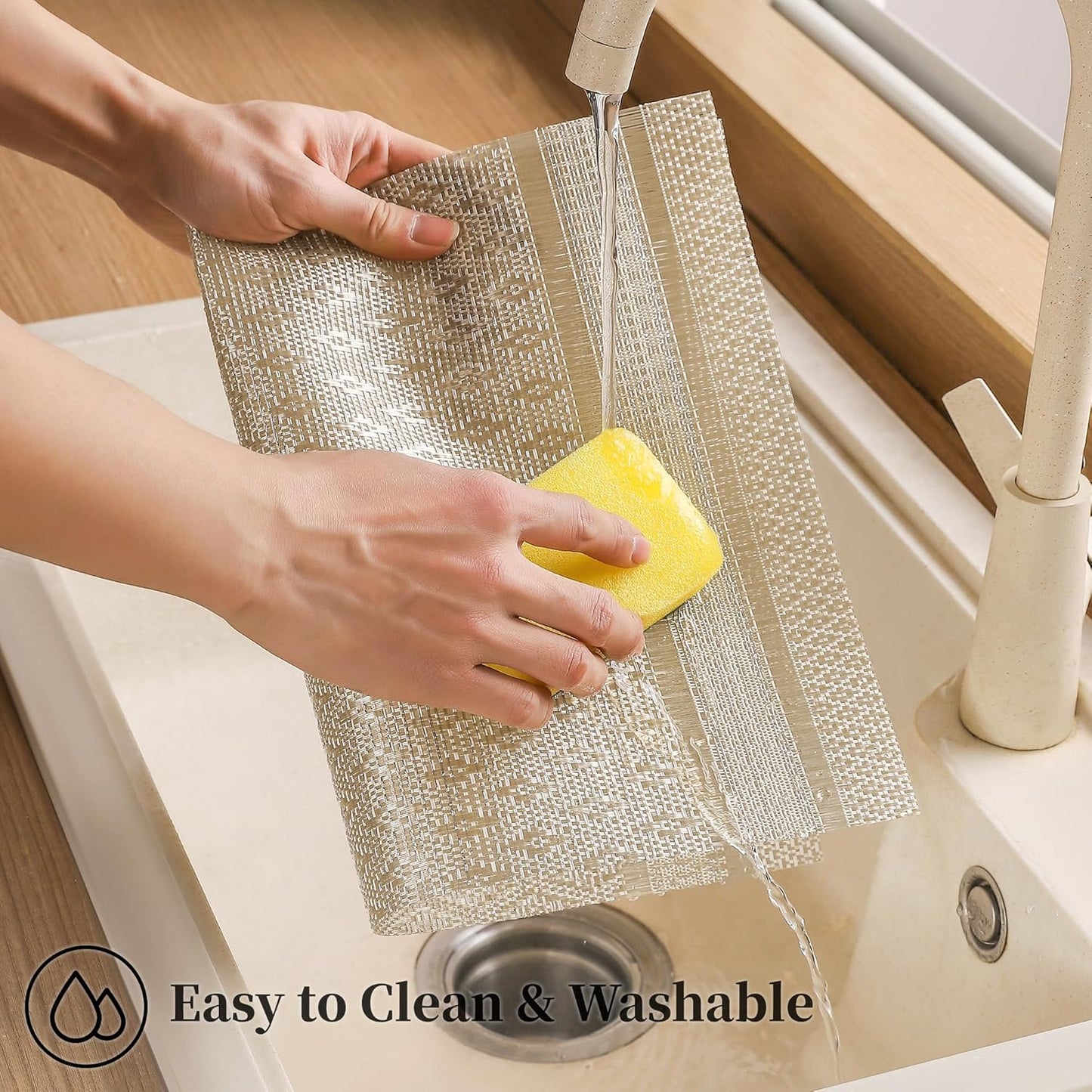 Leetaltree Stardust Yellow Placemats Set of 12 - Heat Resistant Non-Slip Place mats for Dining Table, Washable Durable PVC Vinyl Woven Table Mats（Stardust Yellow, 12）