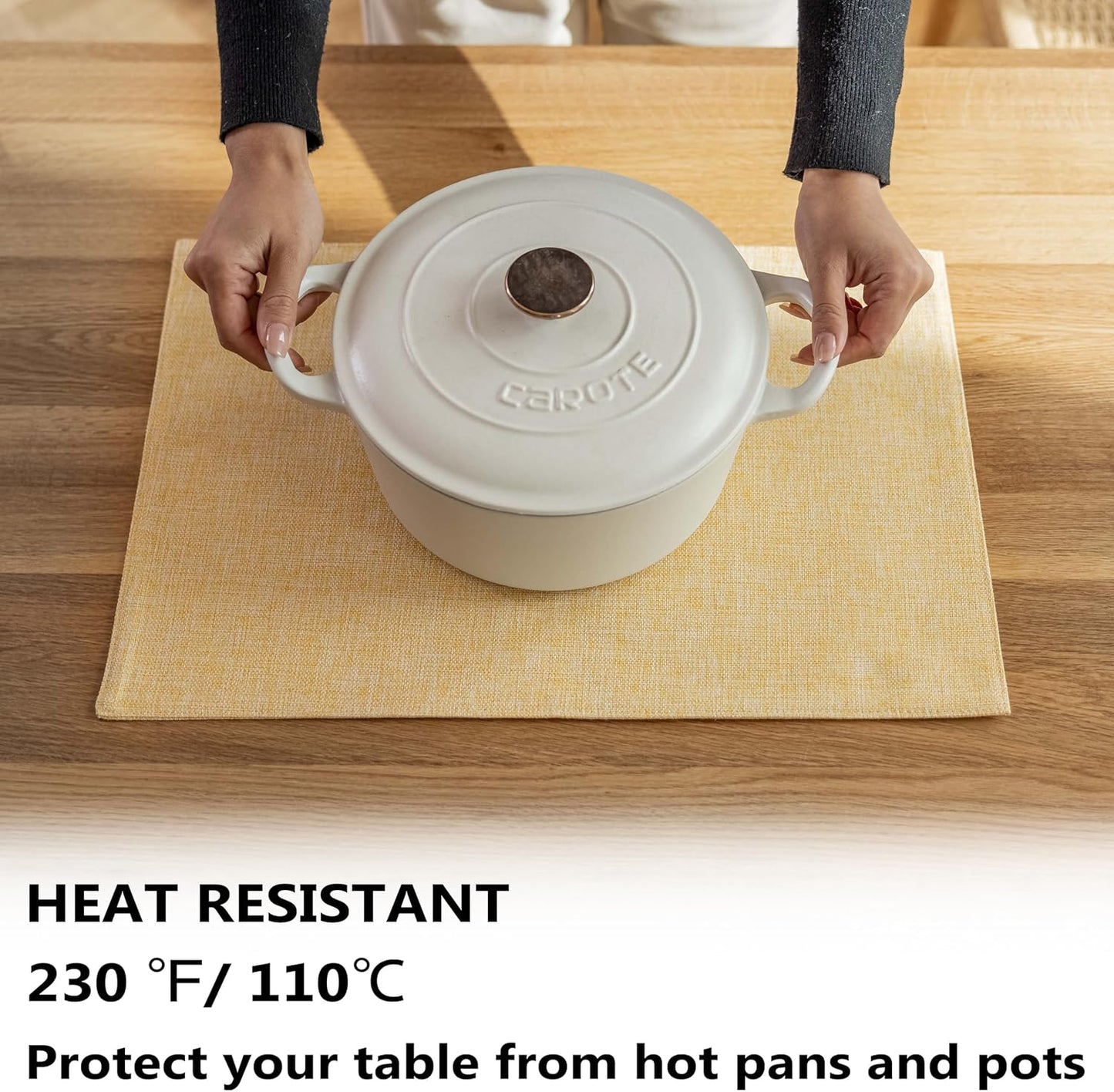 Demetex Placemats Set of 6 Yellow Table Mats Linen Fabric Placemats Heat Resistant Cloth Place Mats for Dining Kitchen Table, Yellow