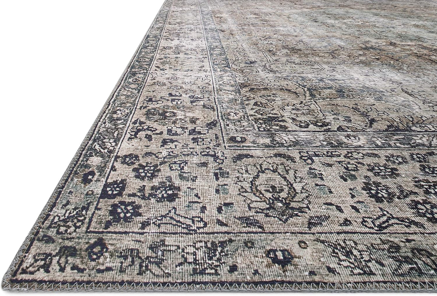 Loloi Layla Collection LAY-06 Taupe/Stone 9'-0" x 12'-0" .13" Thick Area Rug, Soft, Durable, Vintage Inspired, Distressed, Low Pile, Non-Shedding, Easy Clean, Printed, Living Room Rug