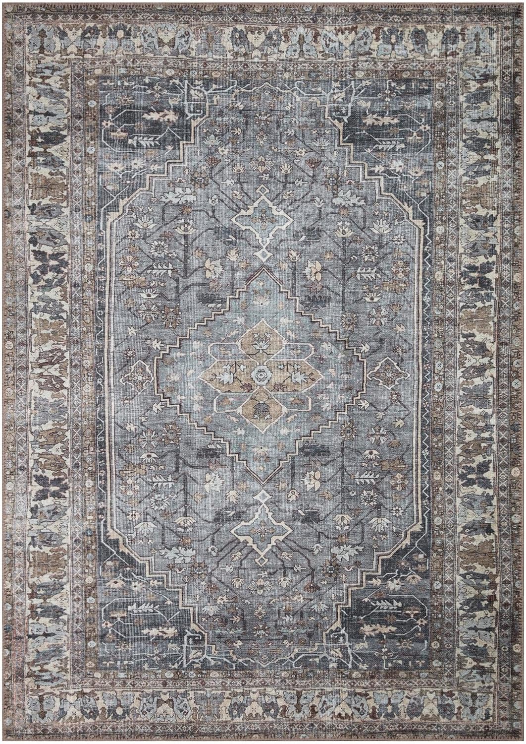 Keen Home Design 5x7 Rug - Machine Washable Area Rug with Non-Slip Backing, Ideal for Living Room, Dining Room, Bedroom - Vintage, Easy Clean, Durable, Low Pile Rug - (5' x 7')